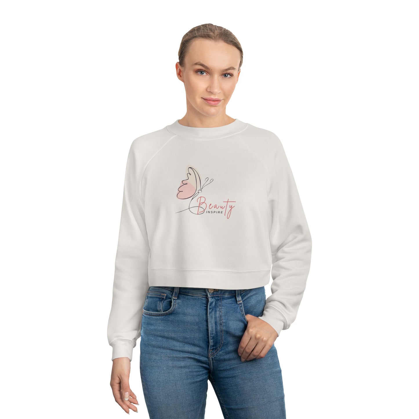 Women's Fleece Crop Pullover - Butterfly Design, Cozy Sweatshirt, Spring Fashion, Gift for Her, Casual Wear, Cute Layering Piece