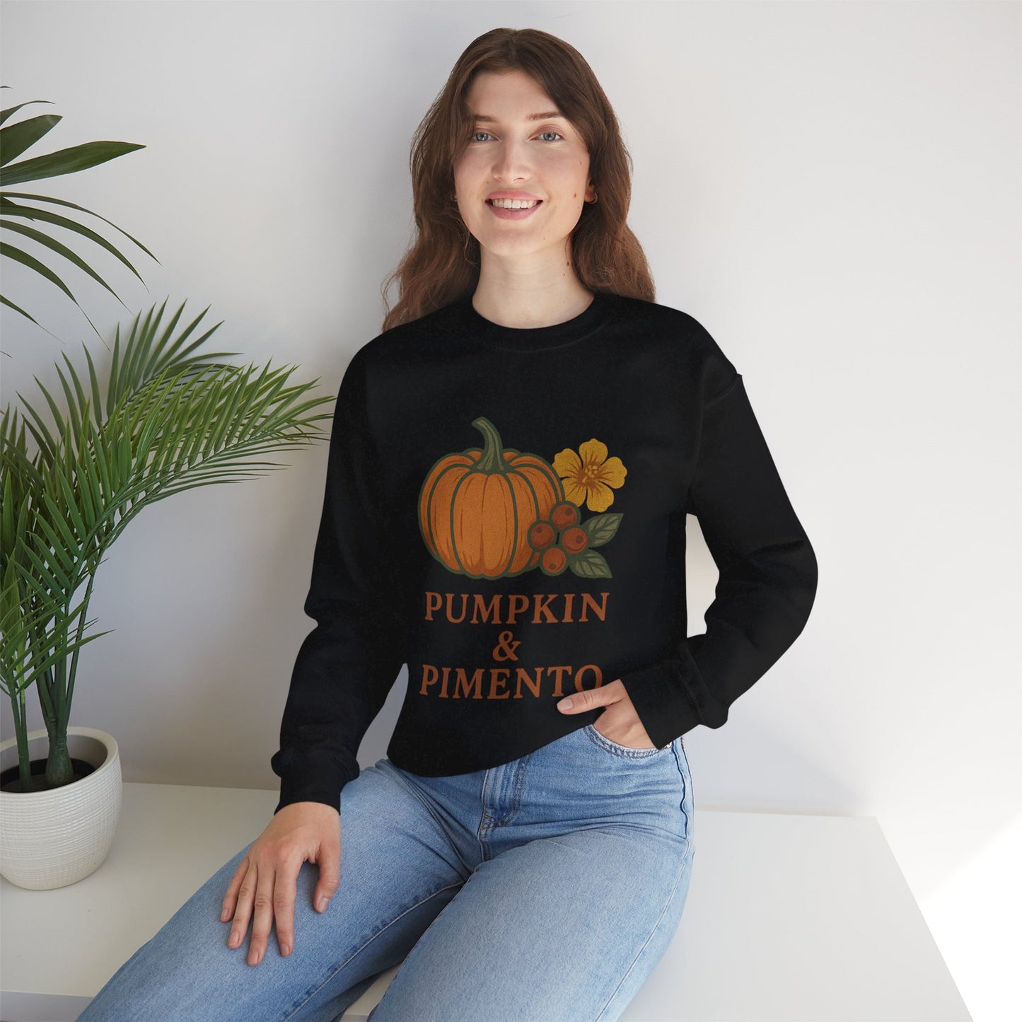 Pumpkin & Pimento Crewneck Sweatshirt, Cozy Fall Sweatshirt, Unisex Autumn Apparel, Thanksgiving Gift, Seasonal Fashion