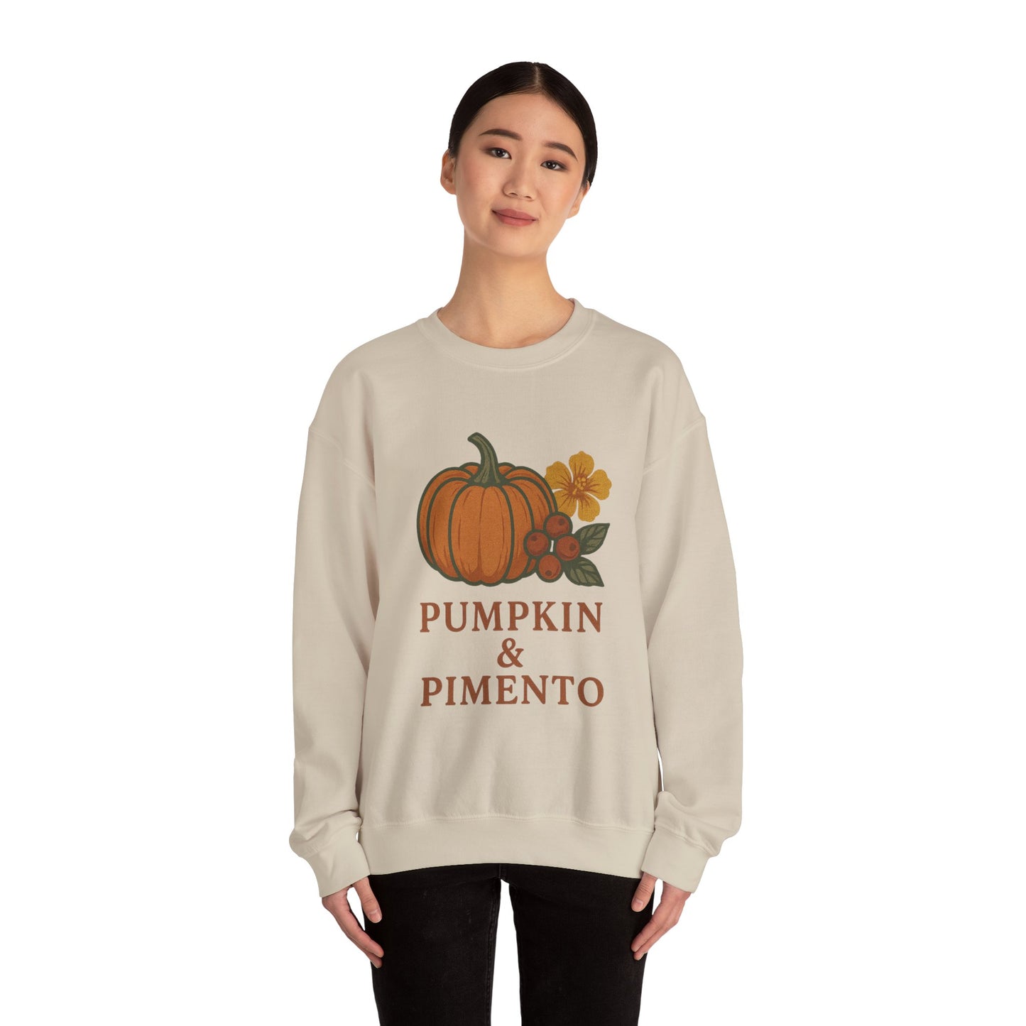 Pumpkin & Pimento Crewneck Sweatshirt, Cozy Fall Sweatshirt, Unisex Autumn Apparel, Thanksgiving Gift, Seasonal Fashion