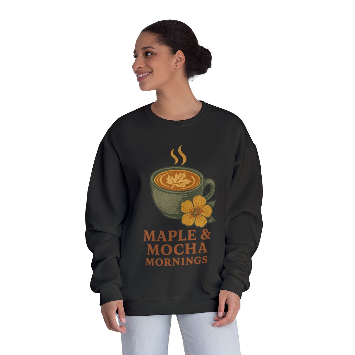 Cozy Coffee Sweatshirt - Maple & Mocha Mornings Unisex Crewneck, Warm Gift for Coffee Lovers, Casual Fall Fashion, Weekend Relaxation