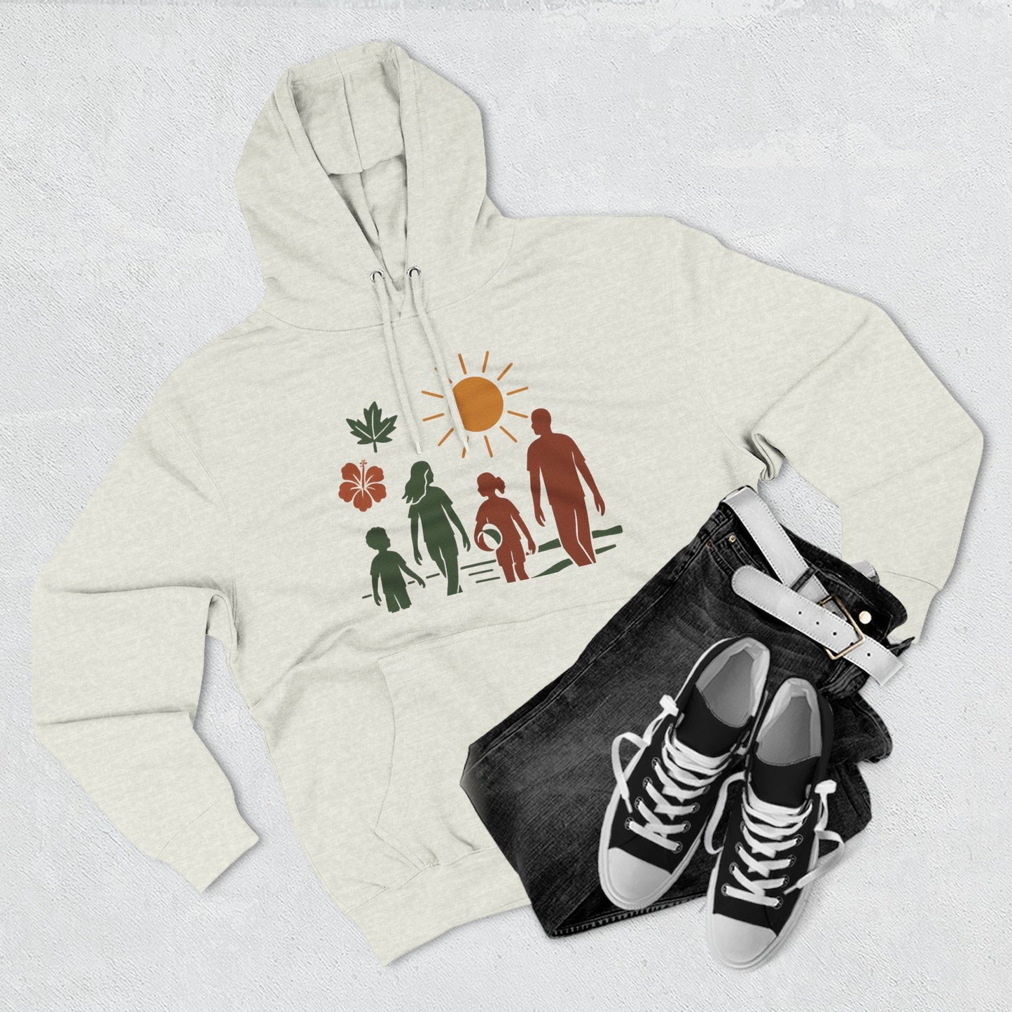 Family Bonding Three-Panel Hoodie, Cozy Family Artwork Fleece, Casual Family Gatherings Sweatshirt, Family Love Hooded Top, Gift for Parents