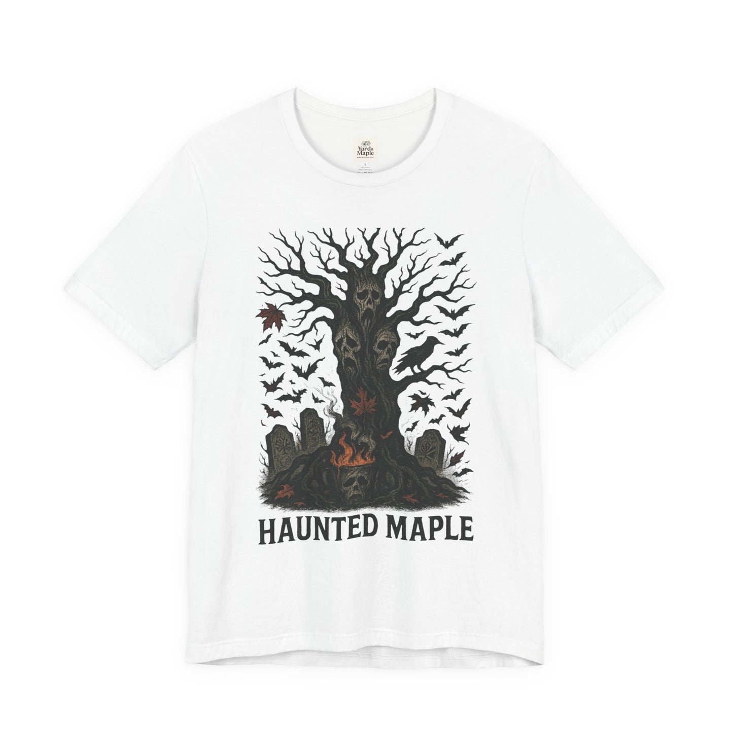 Haunted Maple Tee - Unisex Jersey Short Sleeve T-Shirt for Fall, Halloween, Spooky Vibe, Ghost Lovers, Unique Gift