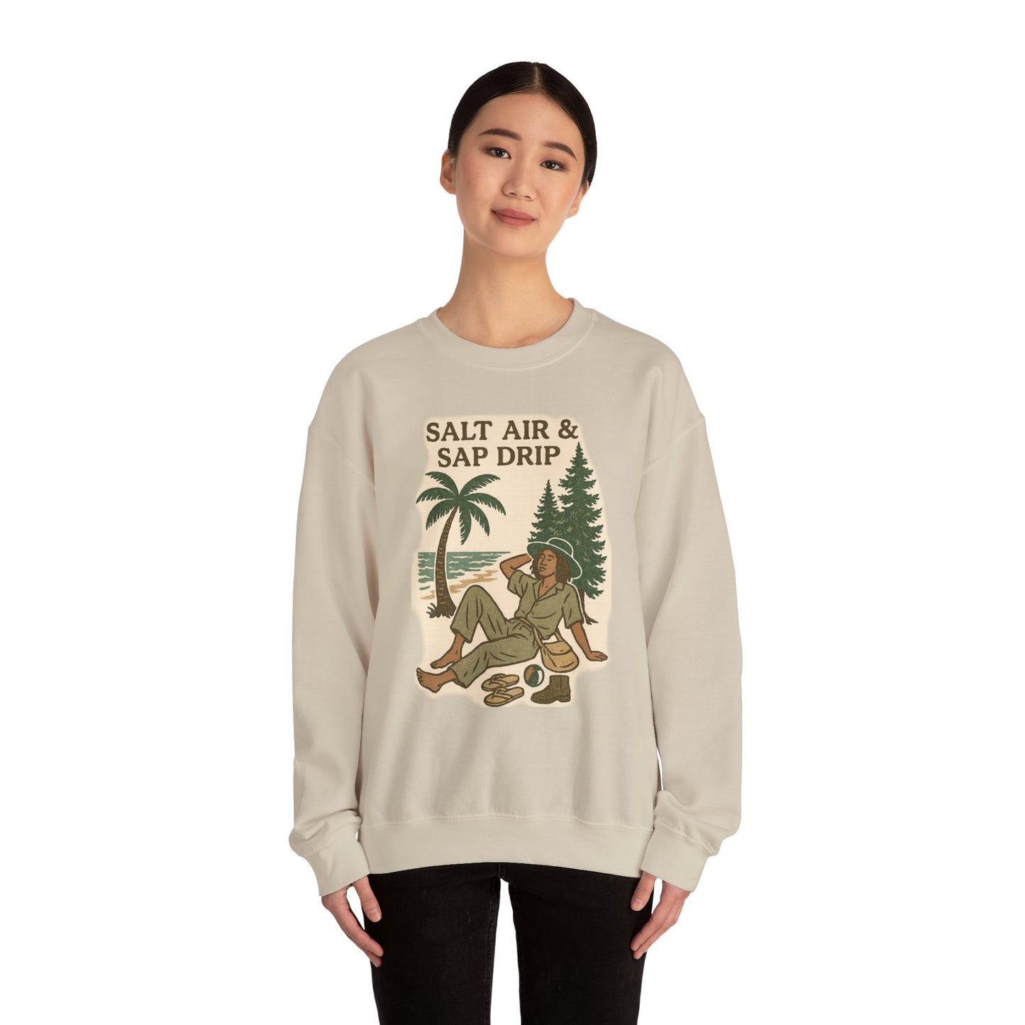 Cozy Beach Vibes Sweatshirt - Salt Air & Sap Drip Unisex Crewneck, Summer Casual Wear, Gift for Nature Lovers, Beach Trip Essentials