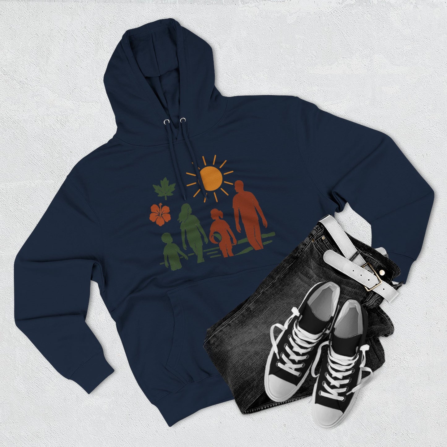Family Bonding Three-Panel Hoodie, Cozy Family Artwork Fleece, Casual Family Gatherings Sweatshirt, Family Love Hooded Top, Gift for Parents