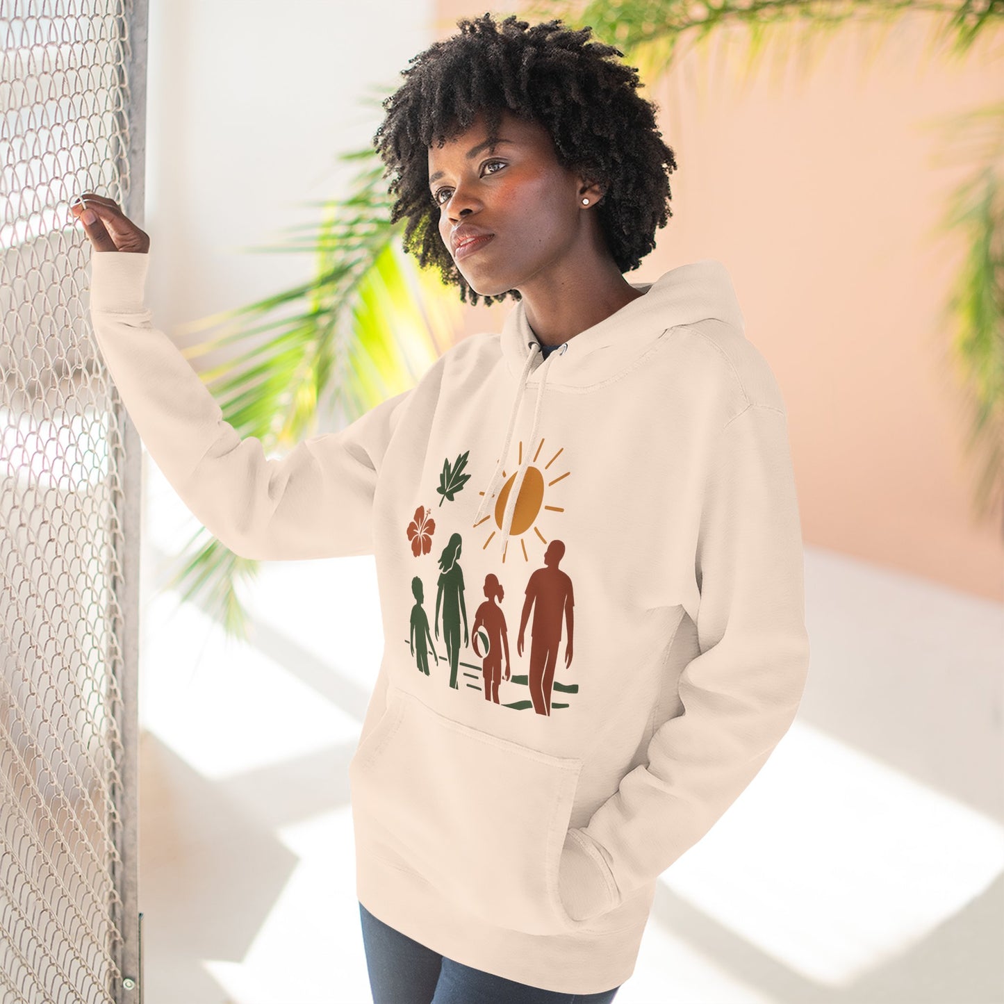 Family Bonding Three-Panel Hoodie, Cozy Family Artwork Fleece, Casual Family Gatherings Sweatshirt, Family Love Hooded Top, Gift for Parents