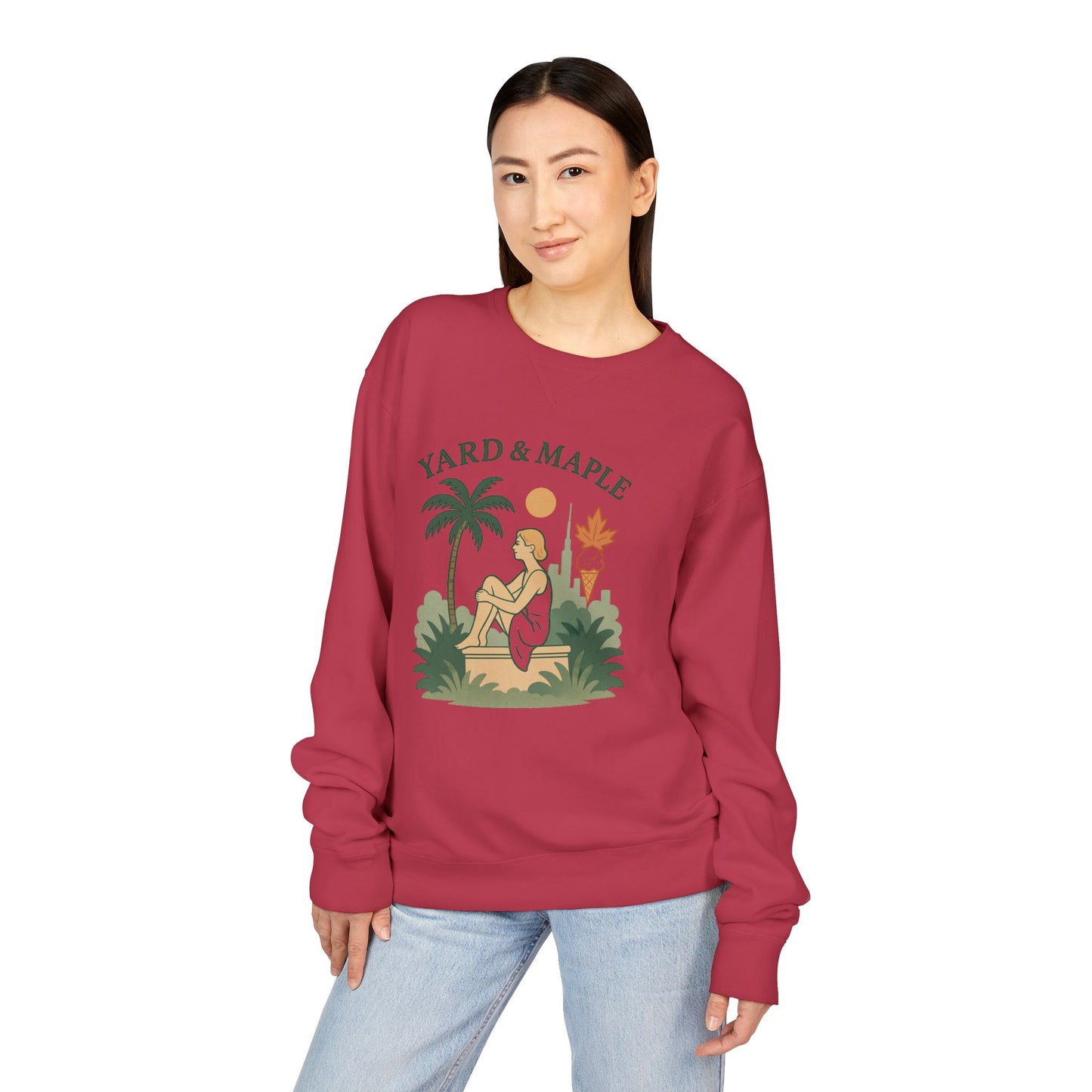 Yard & Maple Crewneck Sweatshirt, Cozy Sweatshirt, Unisex Apparel, Casual Wear, Summer Vibes, Gift for Him or Her