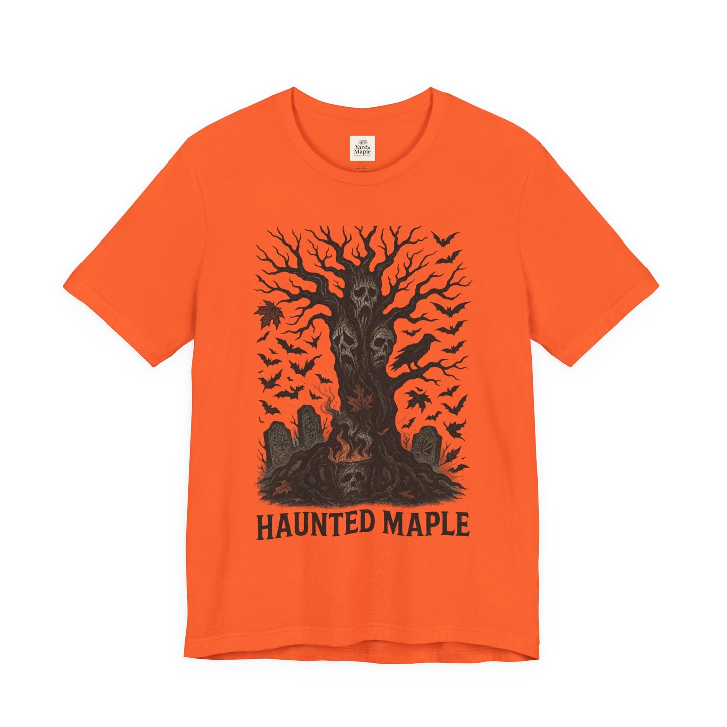 Haunted Maple Tee - Unisex Jersey Short Sleeve T-Shirt for Fall, Halloween, Spooky Vibe, Ghost Lovers, Unique Gift
