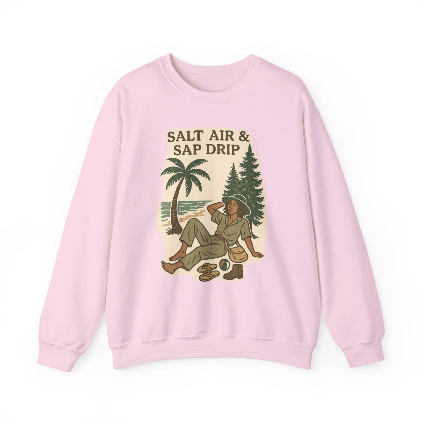 Cozy Beach Vibes Sweatshirt - Salt Air & Sap Drip Unisex Crewneck, Summer Casual Wear, Gift for Nature Lovers, Beach Trip Essentials