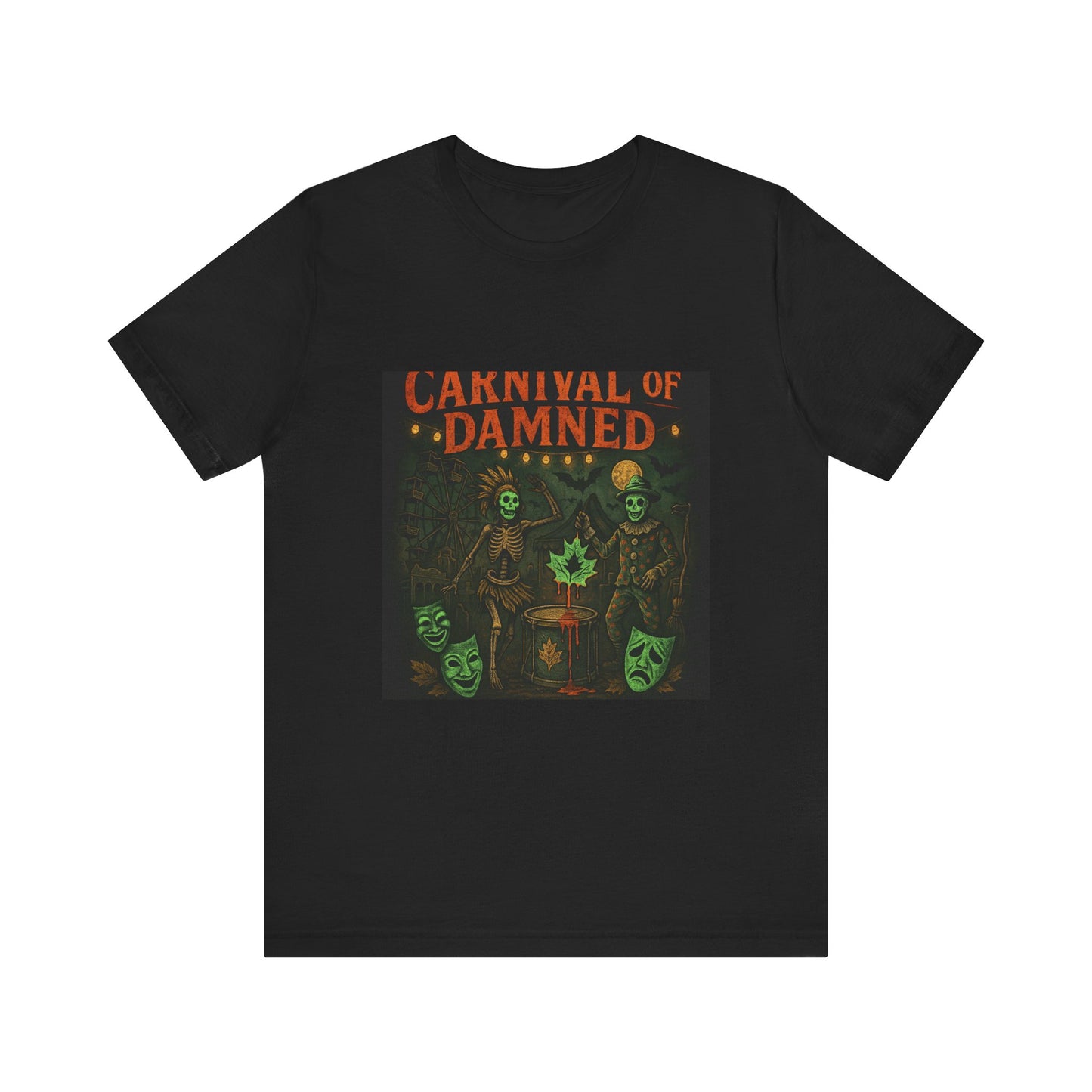 Carnival of Damned Tee | Unisex Short Sleeve Shirt, Halloween Shirt, Spooky Tee, Graphic T-Shirt, Gift for Horror Fans