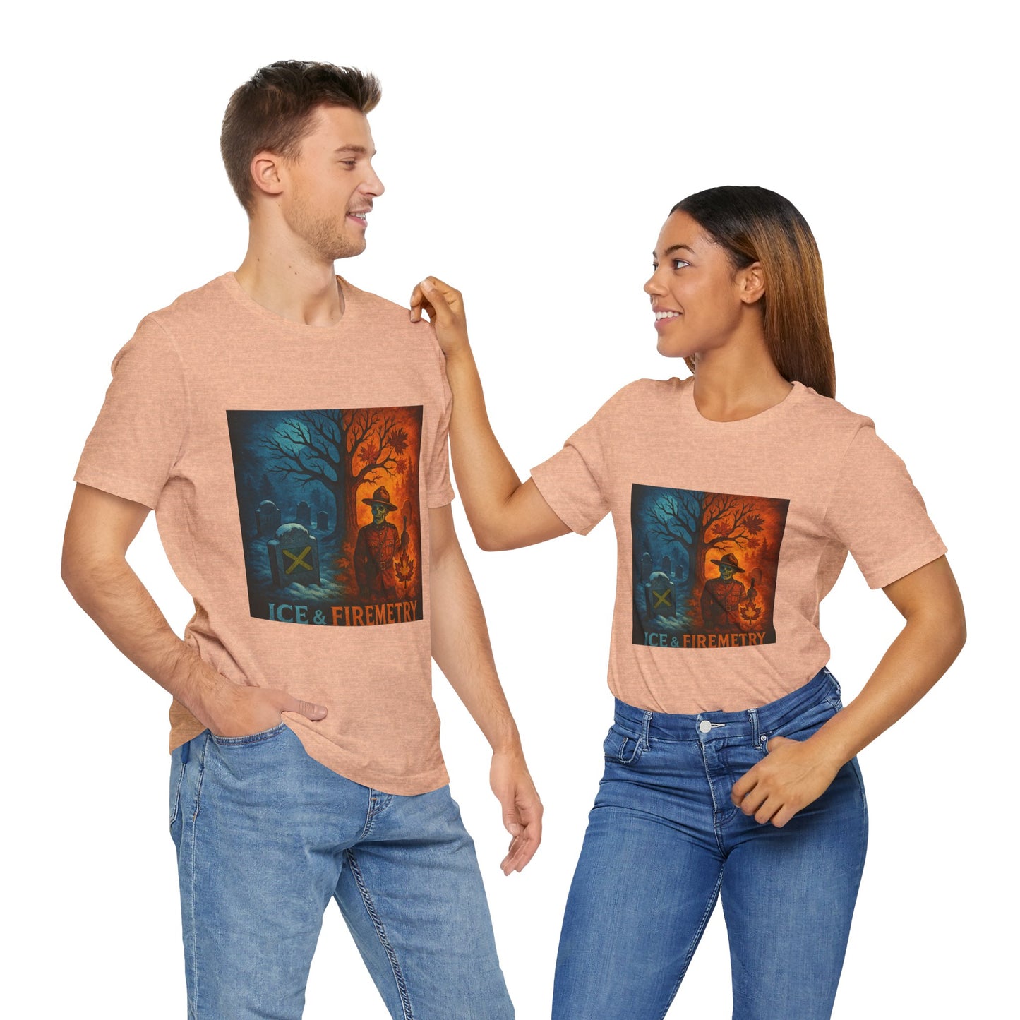 Unisex Ice & Fire Short Sleeve Tee - Firefighter Gift, Halloween Shirt, Cool Graphic Tee, Unique Adventure Wear, All-Season Style
