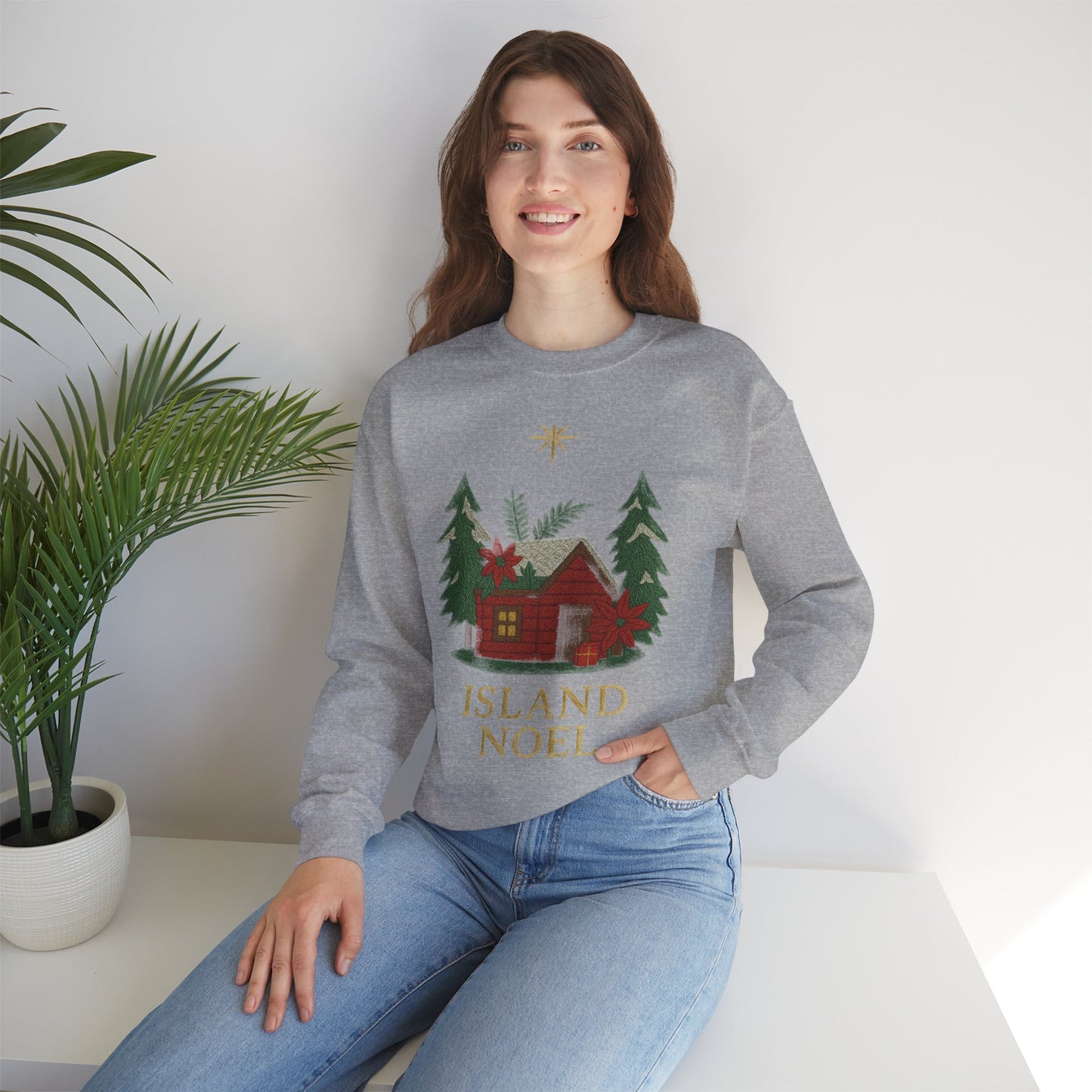 Cozy Holiday Sweatshirt - Island Noel Design, Unisex Christmas Crewneck, Winter Apparel, Gift for Him/Her, Seasonal Fashion