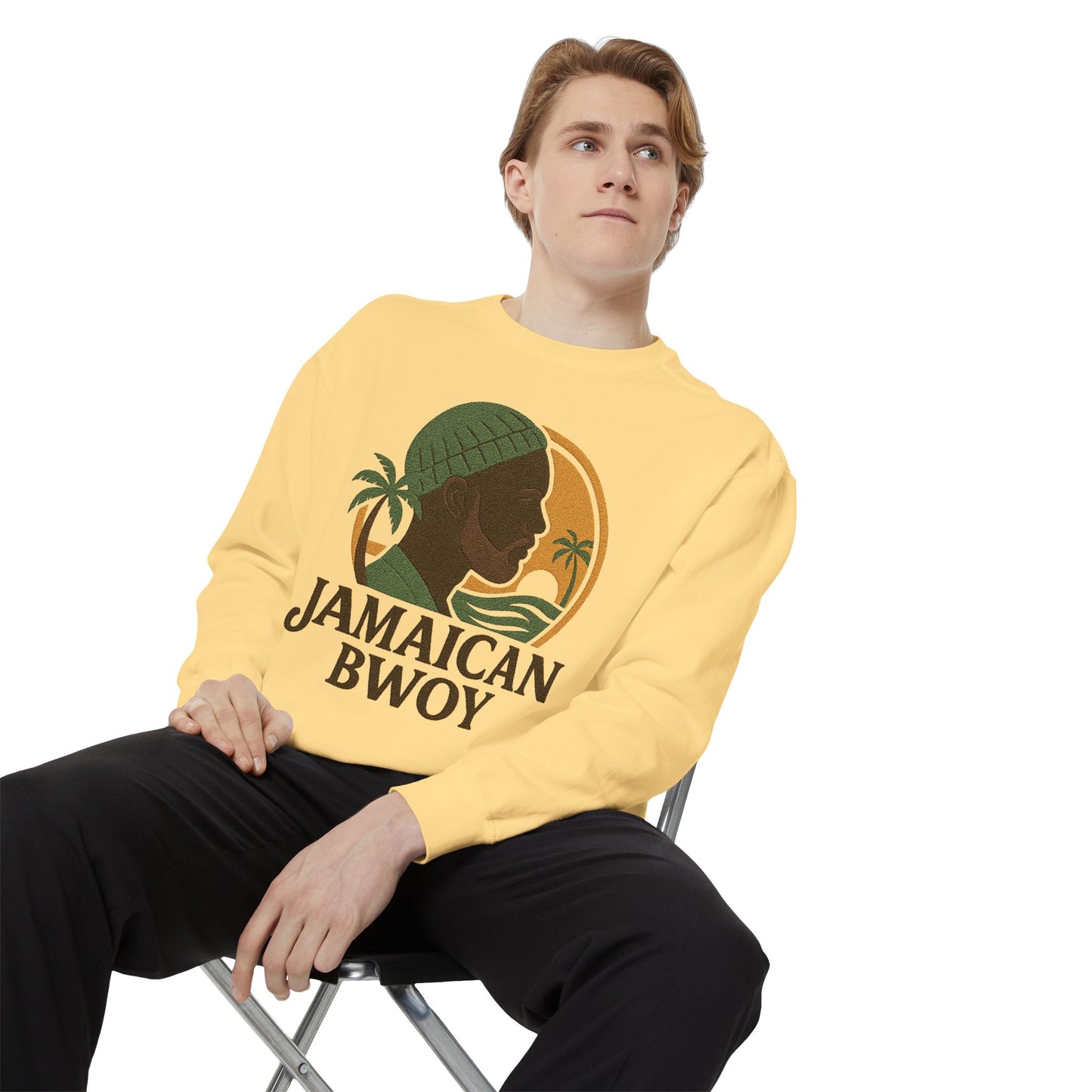 Jamaican Bwoy Sweatshirt, Cozy Unisex Pullover, Streetwear Style, Perfect Gift for Reggae Lovers, Summer Vibes Apparel, Gift for Him/Her