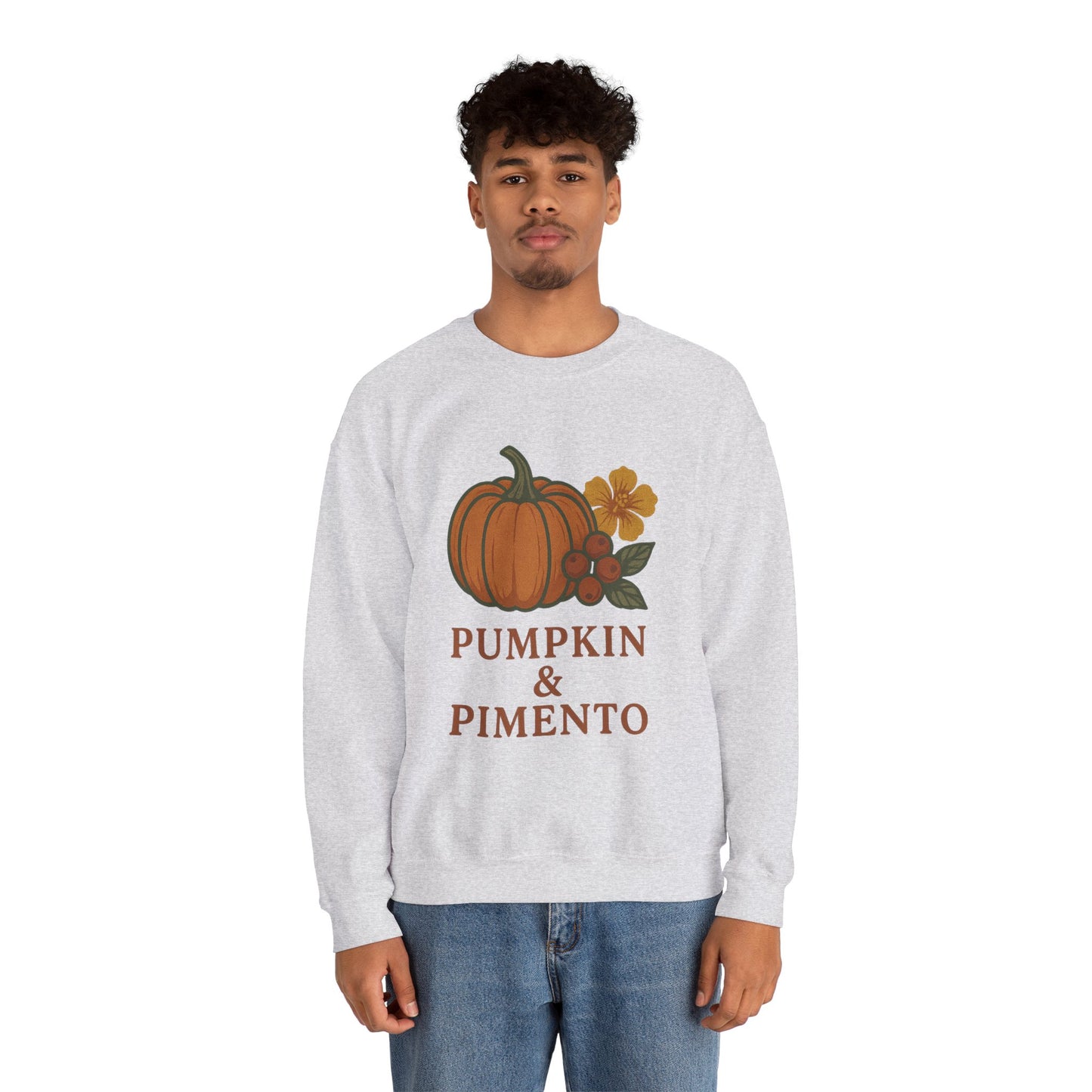 Pumpkin & Pimento Crewneck Sweatshirt, Cozy Fall Sweatshirt, Unisex Autumn Apparel, Thanksgiving Gift, Seasonal Fashion