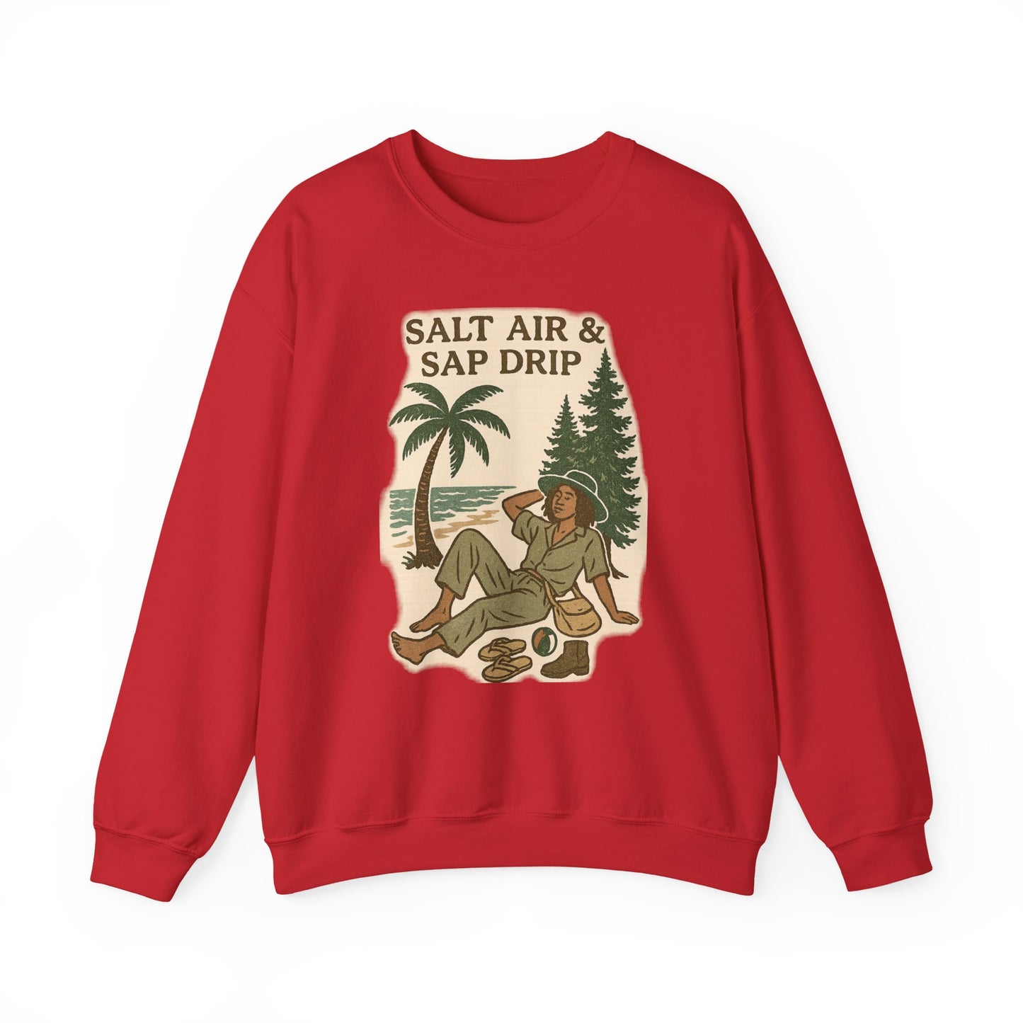 Cozy Beach Vibes Sweatshirt - Salt Air & Sap Drip Unisex Crewneck, Summer Casual Wear, Gift for Nature Lovers, Beach Trip Essentials