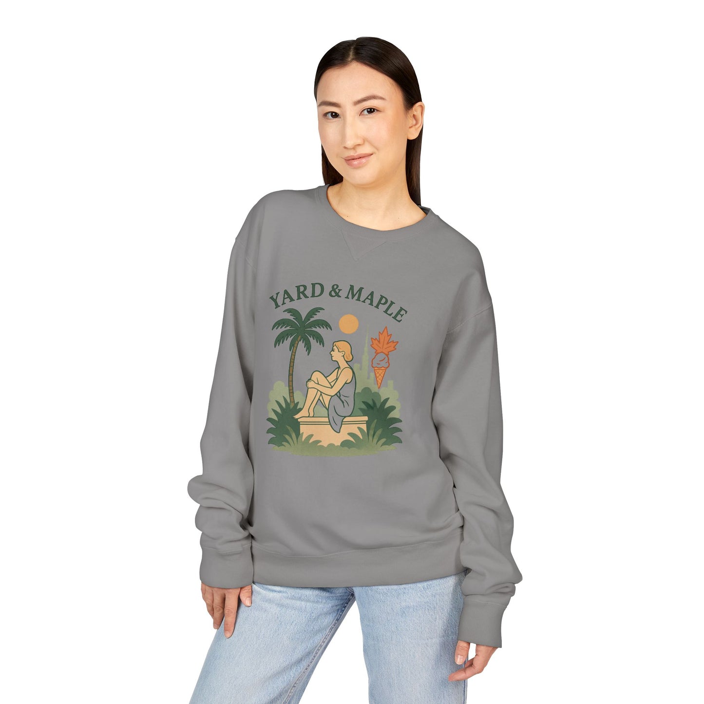 Yard & Maple Crewneck Sweatshirt, Cozy Sweatshirt, Unisex Apparel, Casual Wear, Summer Vibes, Gift for Him or Her
