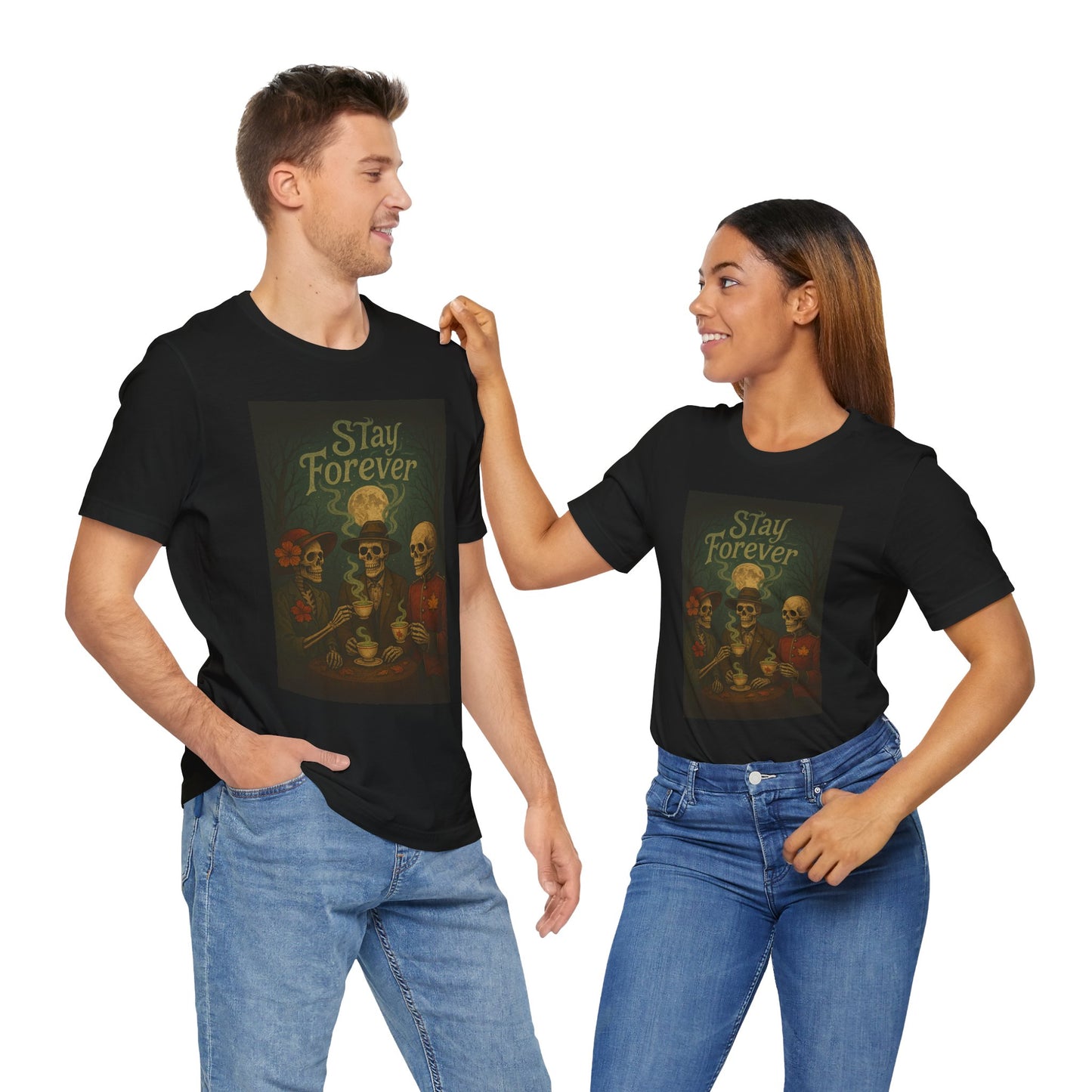 Stay Forever Halloween T-Shirt, Unisex Jersey Tee for Spooky Season, Day of the Dead, Casual Wear, Unique Gift Idea