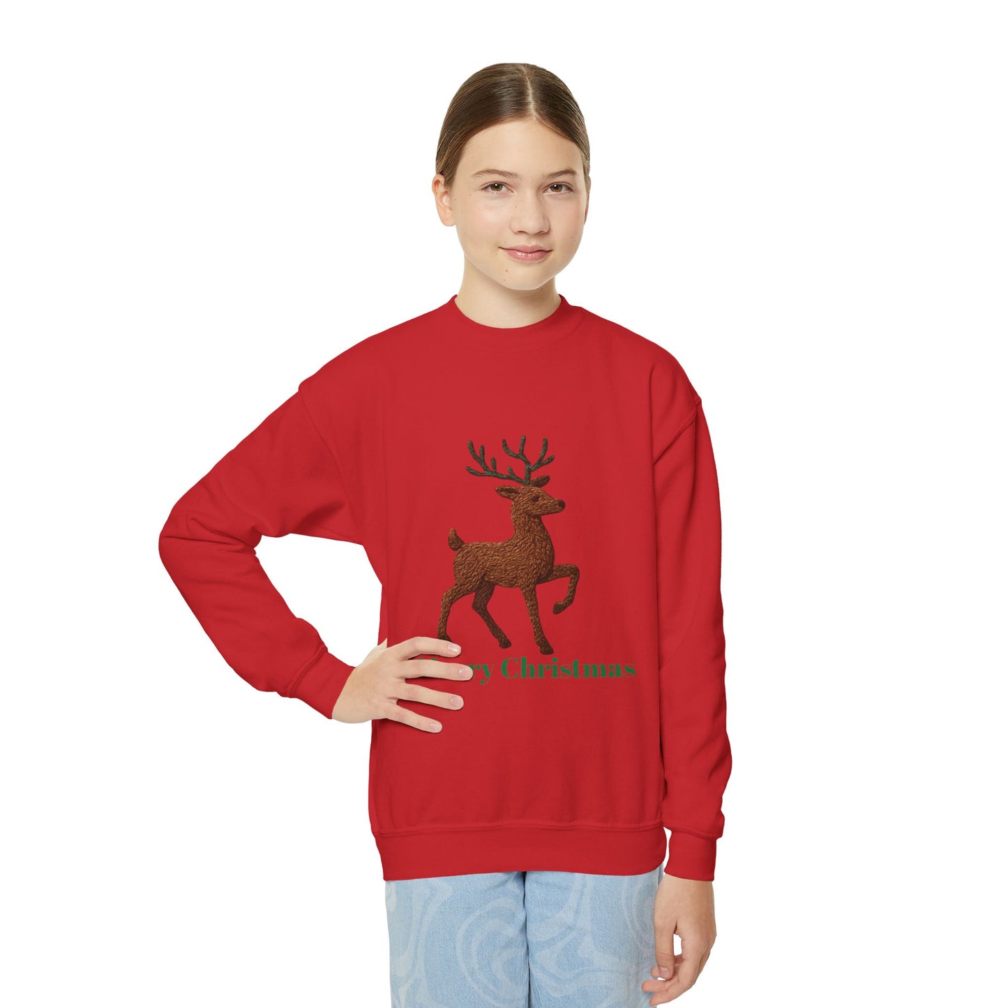 Christmas Reindeer Youth Crewneck Sweatshirt, Holiday Sweater, Winter Fashion, Kids Christmas Gift, Merry Christmas Apparel