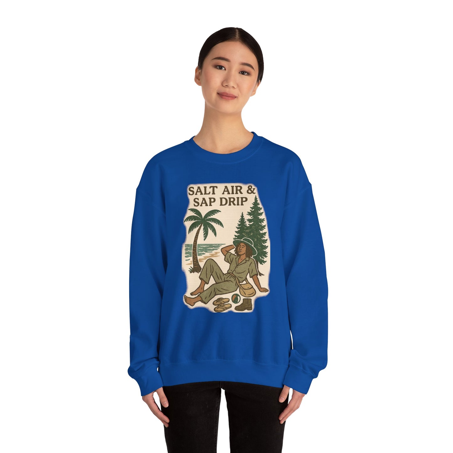 Cozy Beach Vibes Sweatshirt - Salt Air & Sap Drip Unisex Crewneck, Summer Casual Wear, Gift for Nature Lovers, Beach Trip Essentials