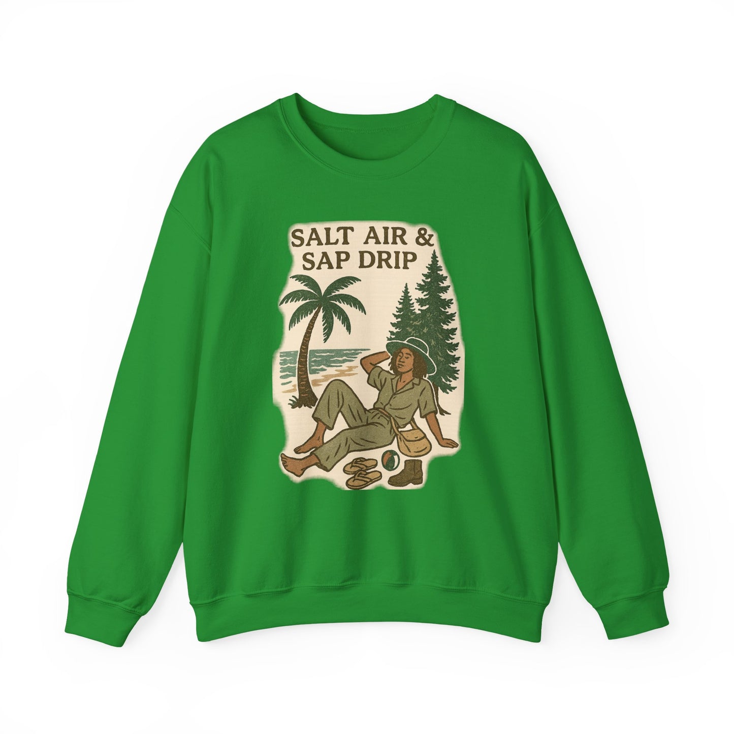 Cozy Beach Vibes Sweatshirt - Salt Air & Sap Drip Unisex Crewneck, Summer Casual Wear, Gift for Nature Lovers, Beach Trip Essentials