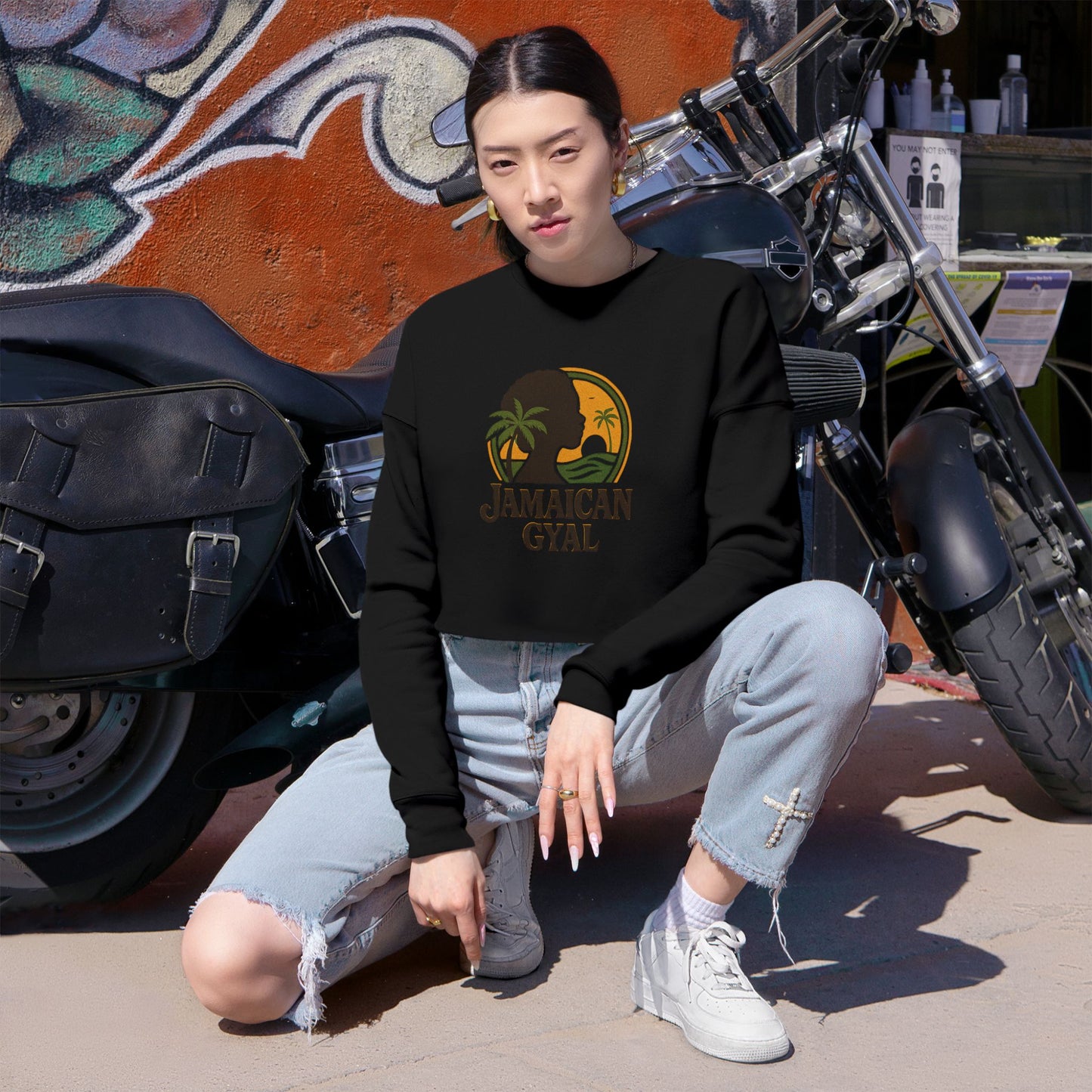 Jamaican Gyal Women's Cropped Sweatshirt | Trendy Spring Style, Perfect for Beach Days, Travel, or Casual Outfits, Gift for Friends