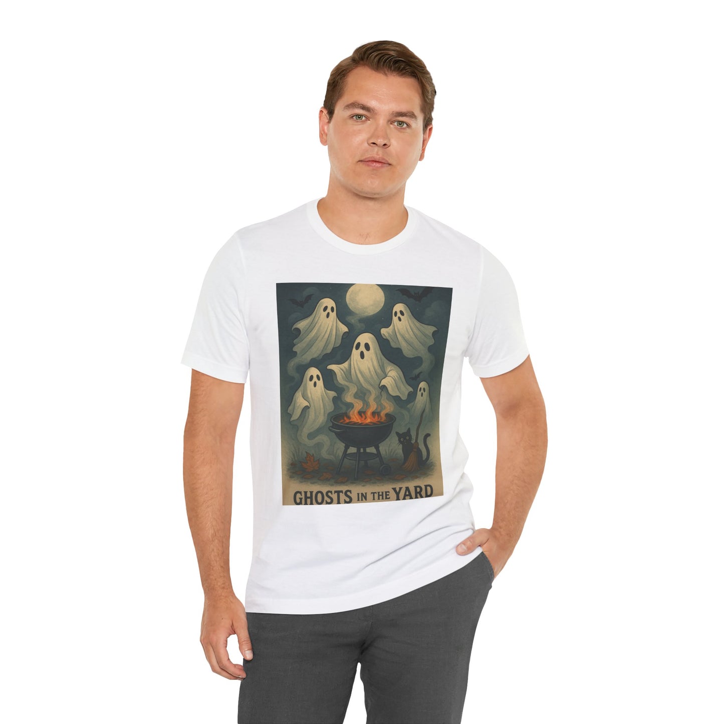 Ghosts in the Yard Tee - Spooky Unisex Short Sleeve Shirt, Halloween Shirt, Ghost Design, Casual Halloween Wear, Gift for Ghost Lovers