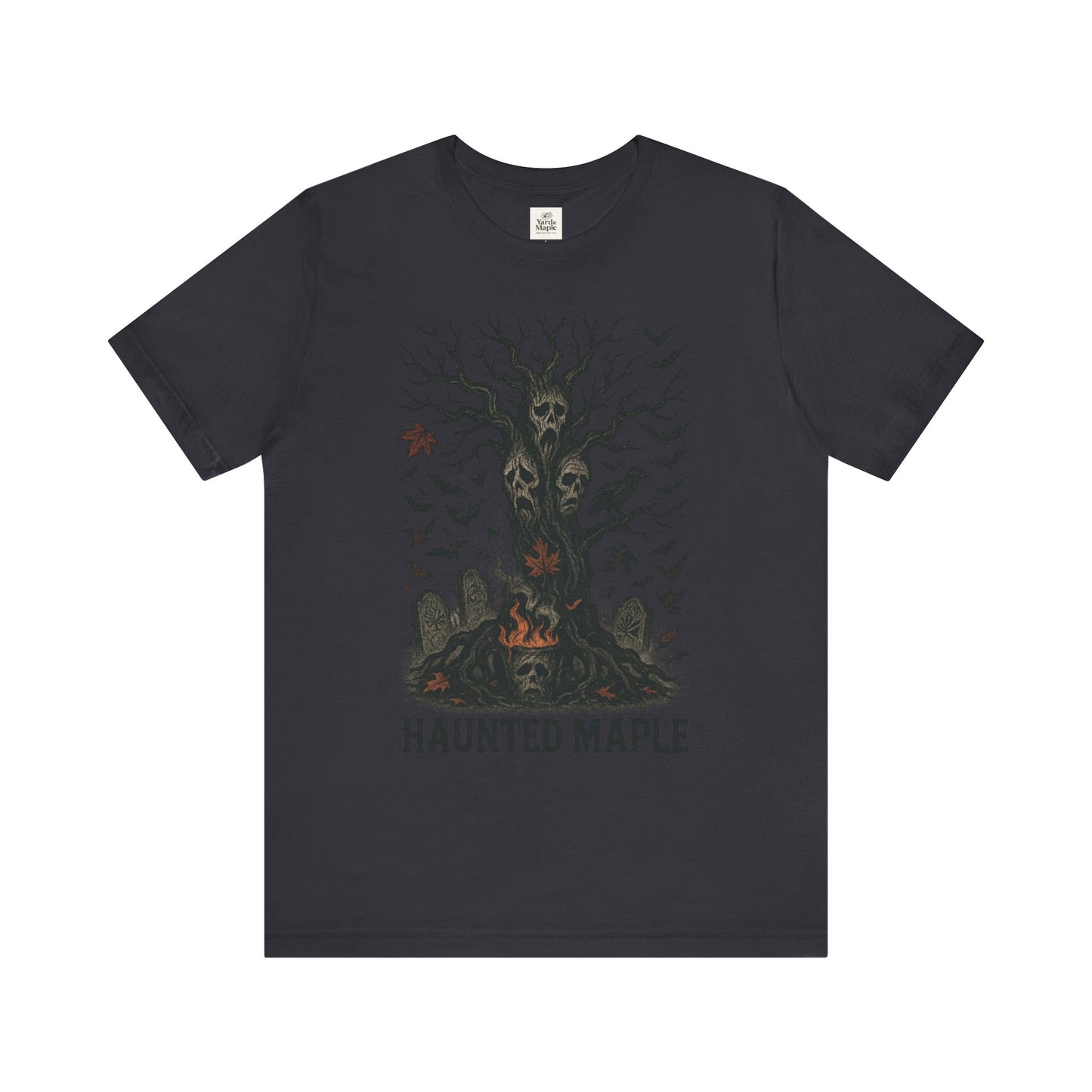 Haunted Maple Tee - Unisex Jersey Short Sleeve T-Shirt for Fall, Halloween, Spooky Vibe, Ghost Lovers, Unique Gift