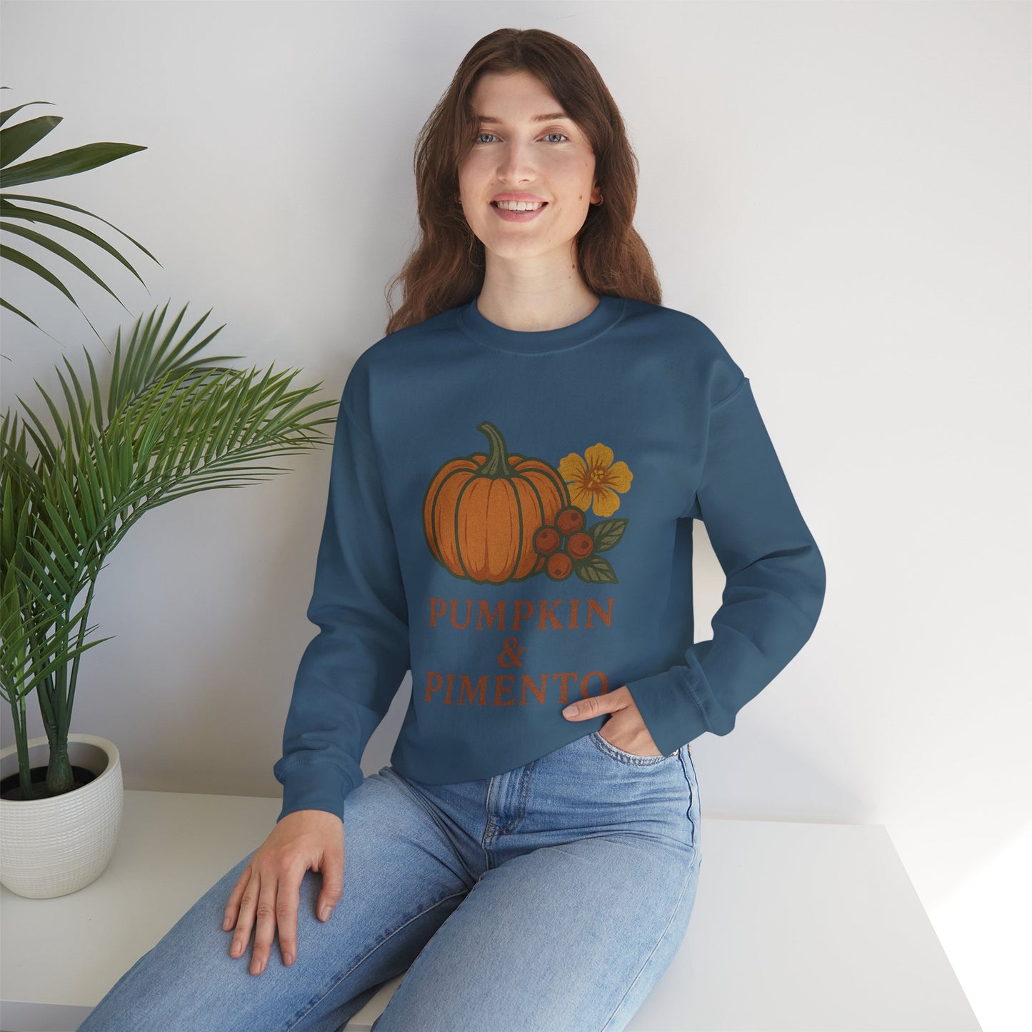 Pumpkin & Pimento Crewneck Sweatshirt, Cozy Fall Sweatshirt, Unisex Autumn Apparel, Thanksgiving Gift, Seasonal Fashion
