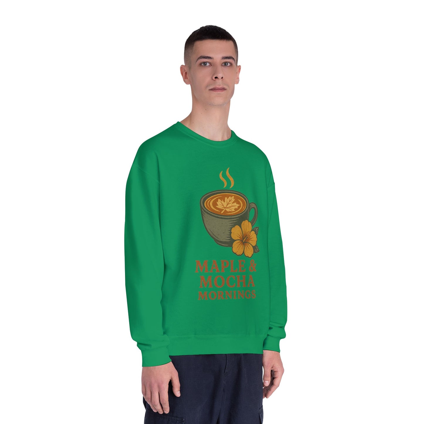Cozy Coffee Sweatshirt - Maple & Mocha Mornings Unisex Crewneck, Warm Gift for Coffee Lovers, Casual Fall Fashion, Weekend Relaxation