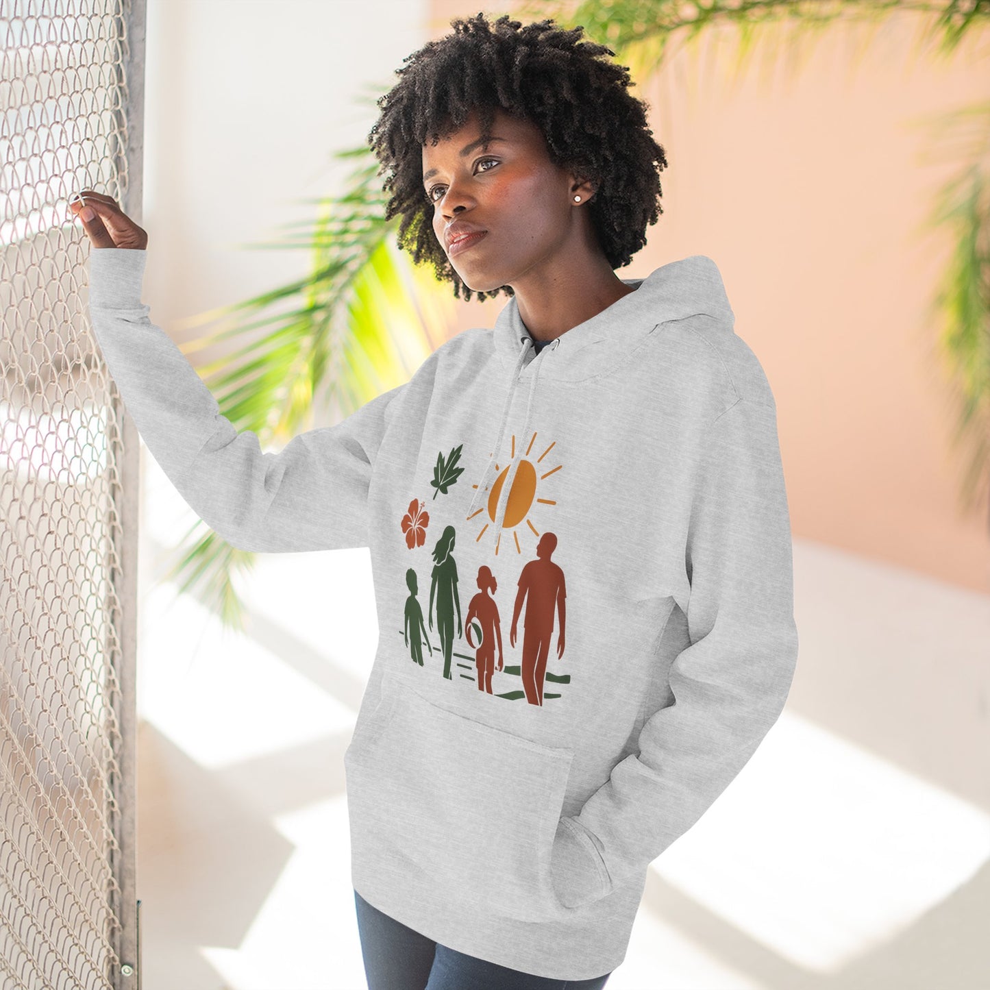 Family Bonding Three-Panel Hoodie, Cozy Family Artwork Fleece, Casual Family Gatherings Sweatshirt, Family Love Hooded Top, Gift for Parents