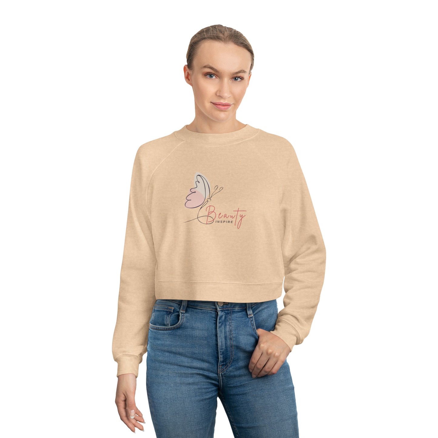 Women's Fleece Crop Pullover - Butterfly Design, Cozy Sweatshirt, Spring Fashion, Gift for Her, Casual Wear, Cute Layering Piece
