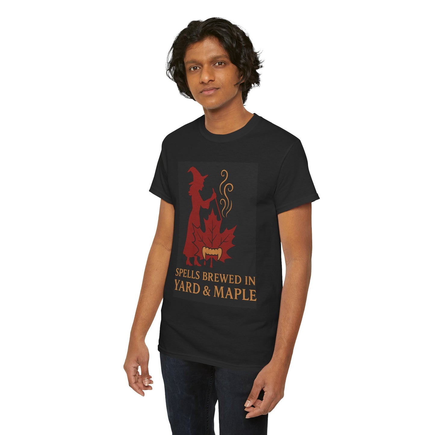 Witchy Autumn T-Shirt - Spells Brewed in Yard & Maple, Halloween Apparel, Cozy Graphic Tee, Gift for Witches, Fall Fashion
