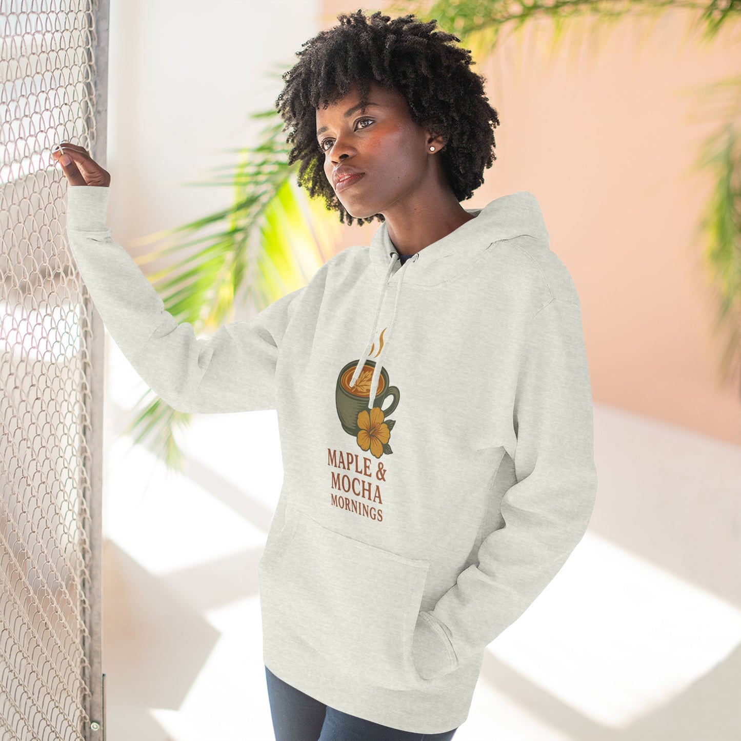 Cozy Maple & Mocha Fleece Hoodie, Perfect for Mornings, Autumn Fashion, Casualwear, Gift for Coffee Lovers