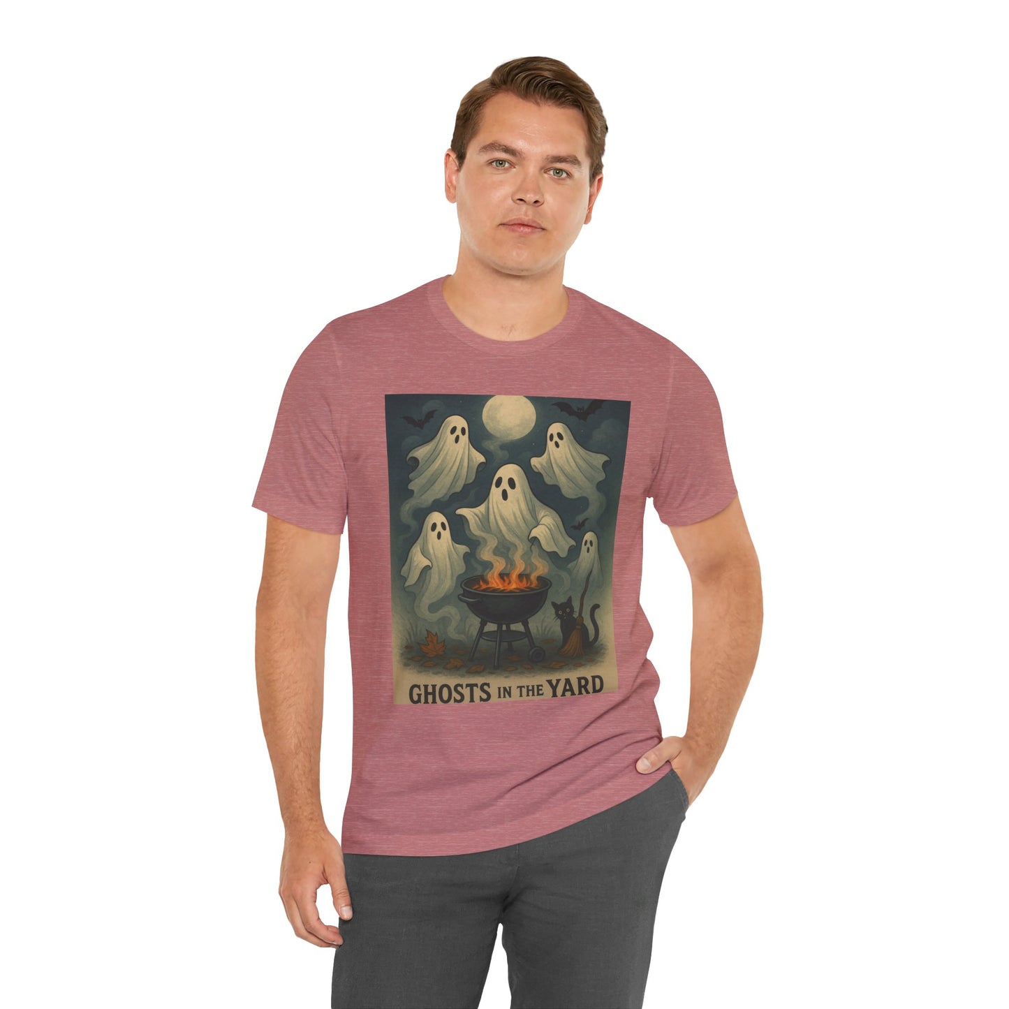 Ghosts in the Yard Tee - Spooky Unisex Short Sleeve Shirt, Halloween Shirt, Ghost Design, Casual Halloween Wear, Gift for Ghost Lovers