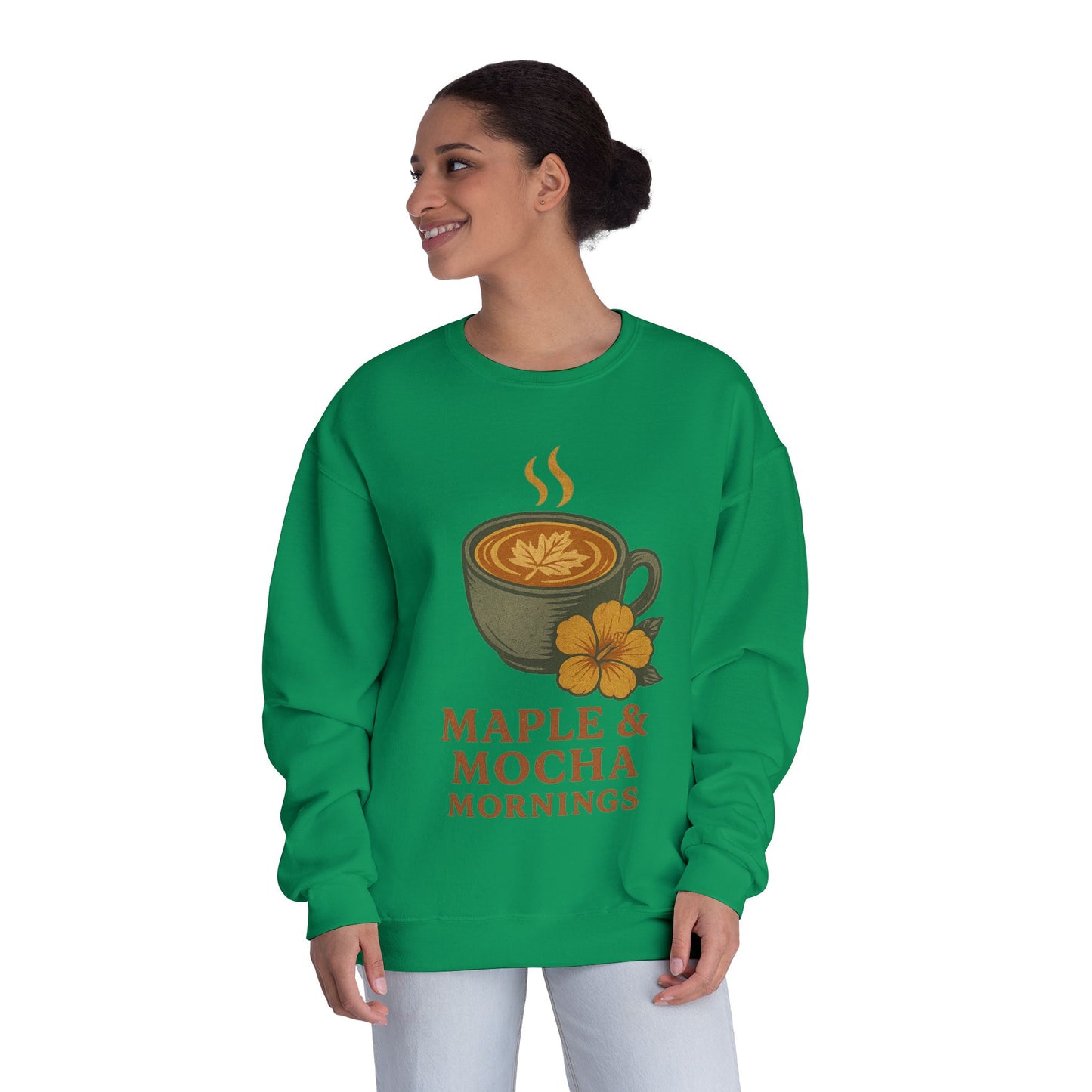 Cozy Coffee Sweatshirt - Maple & Mocha Mornings Unisex Crewneck, Warm Gift for Coffee Lovers, Casual Fall Fashion, Weekend Relaxation
