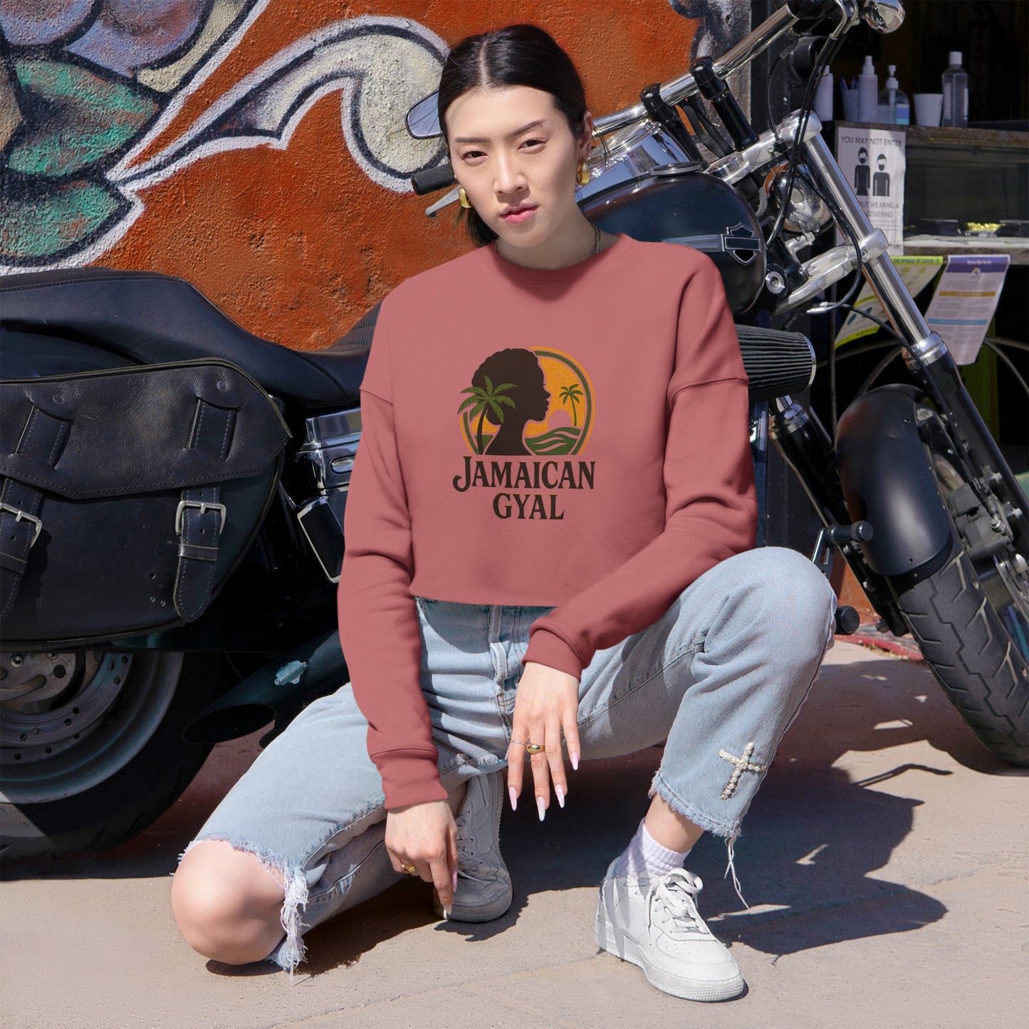 Jamaican Gyal Women's Cropped Sweatshirt | Trendy Spring Style, Perfect for Beach Days, Travel, or Casual Outfits, Gift for Friends