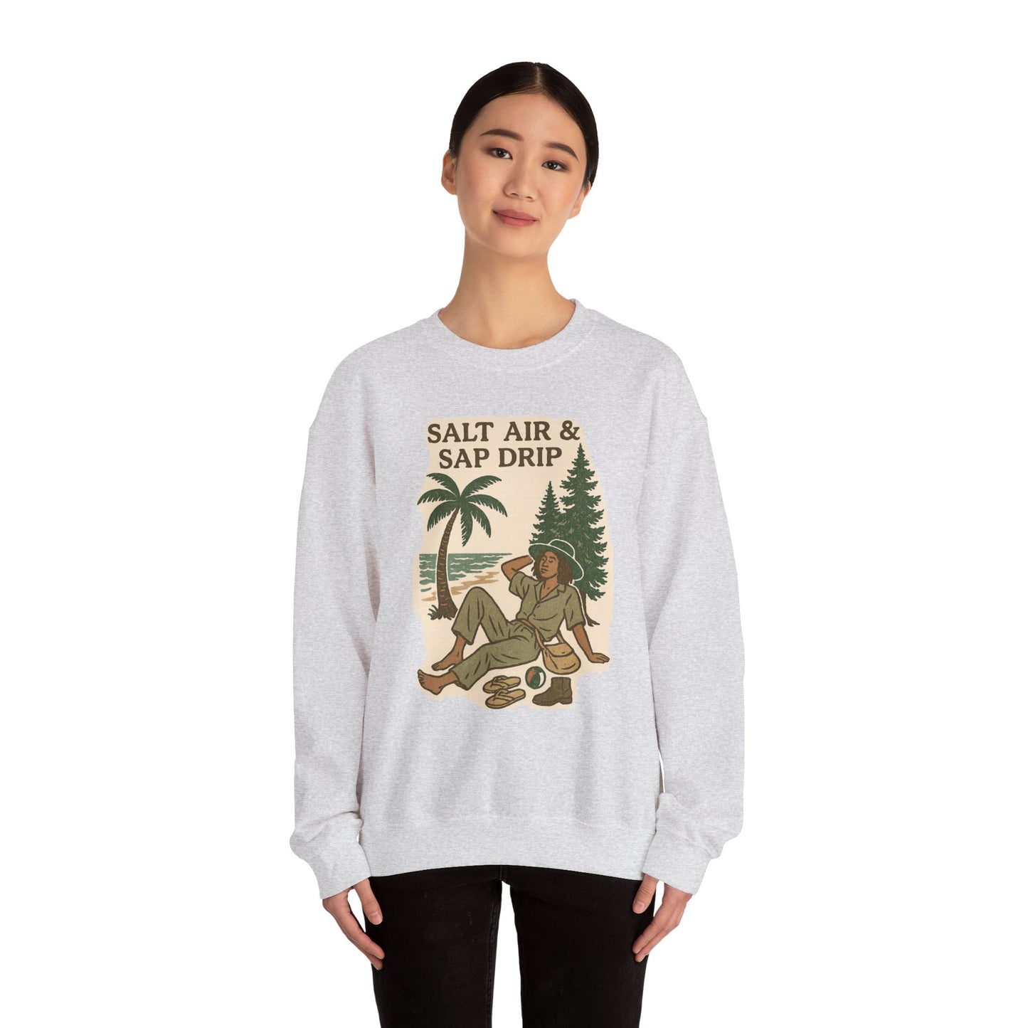 Cozy Beach Vibes Sweatshirt - Salt Air & Sap Drip Unisex Crewneck, Summer Casual Wear, Gift for Nature Lovers, Beach Trip Essentials
