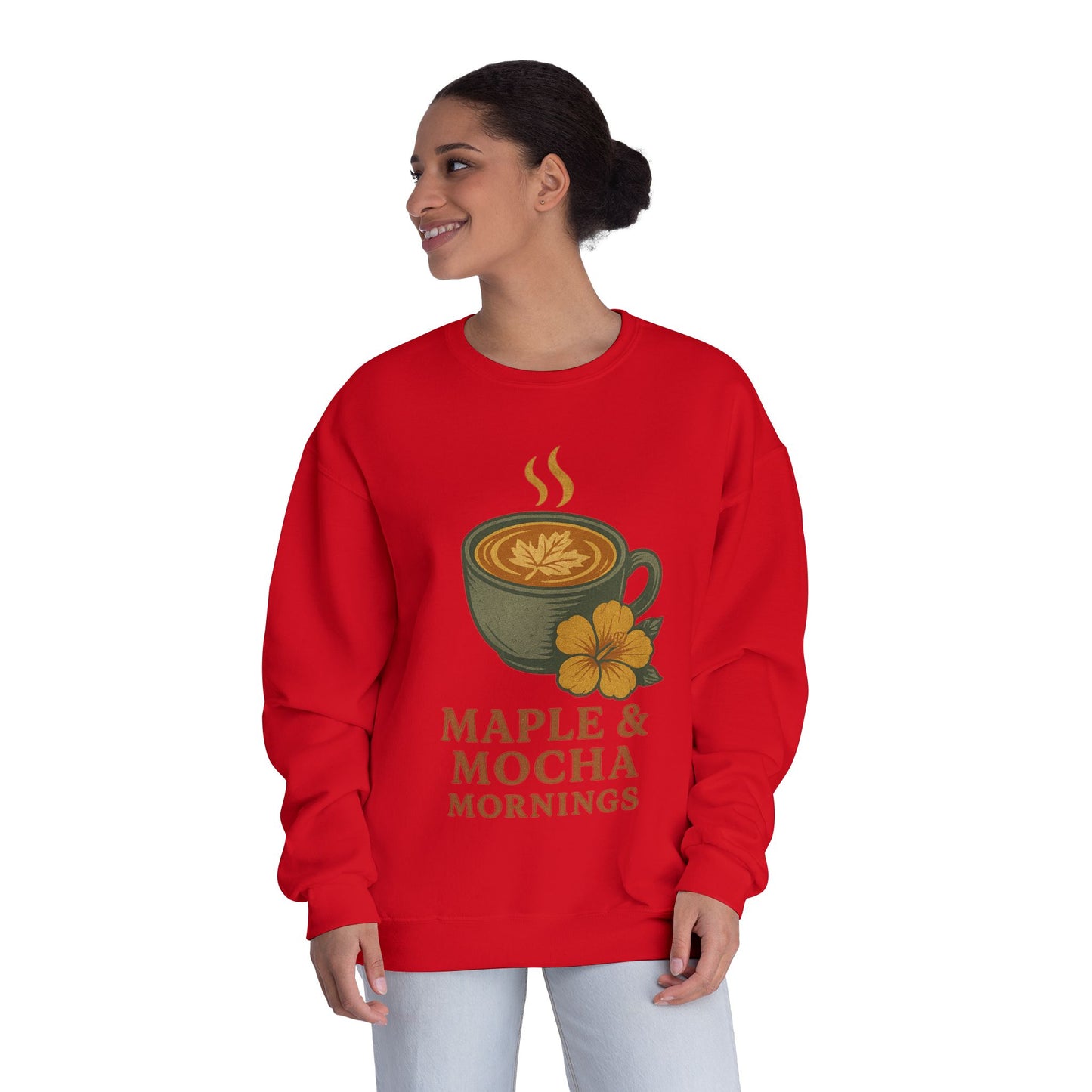 Cozy Coffee Sweatshirt - Maple & Mocha Mornings Unisex Crewneck, Warm Gift for Coffee Lovers, Casual Fall Fashion, Weekend Relaxation