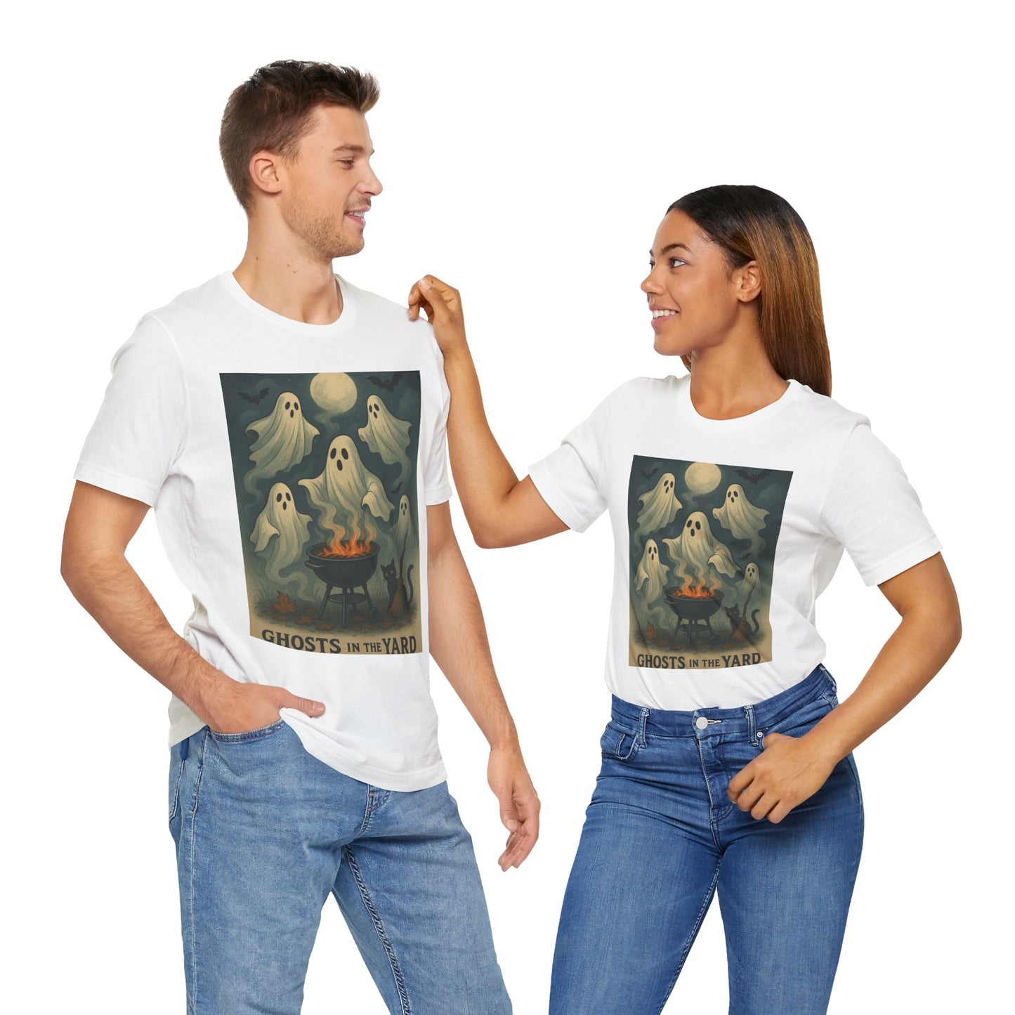 Ghosts in the Yard Tee - Spooky Unisex Short Sleeve Shirt, Halloween Shirt, Ghost Design, Casual Halloween Wear, Gift for Ghost Lovers