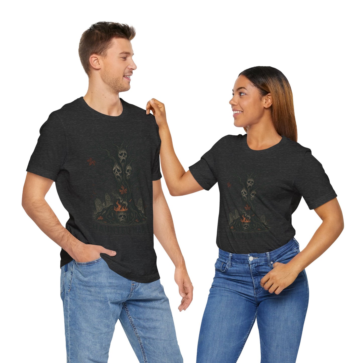 Haunted Maple Tee - Unisex Jersey Short Sleeve T-Shirt for Fall, Halloween, Spooky Vibe, Ghost Lovers, Unique Gift