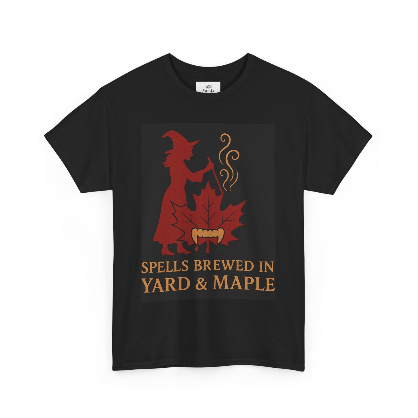 Witchy Autumn T-Shirt - Spells Brewed in Yard & Maple, Halloween Apparel, Cozy Graphic Tee, Gift for Witches, Fall Fashion
