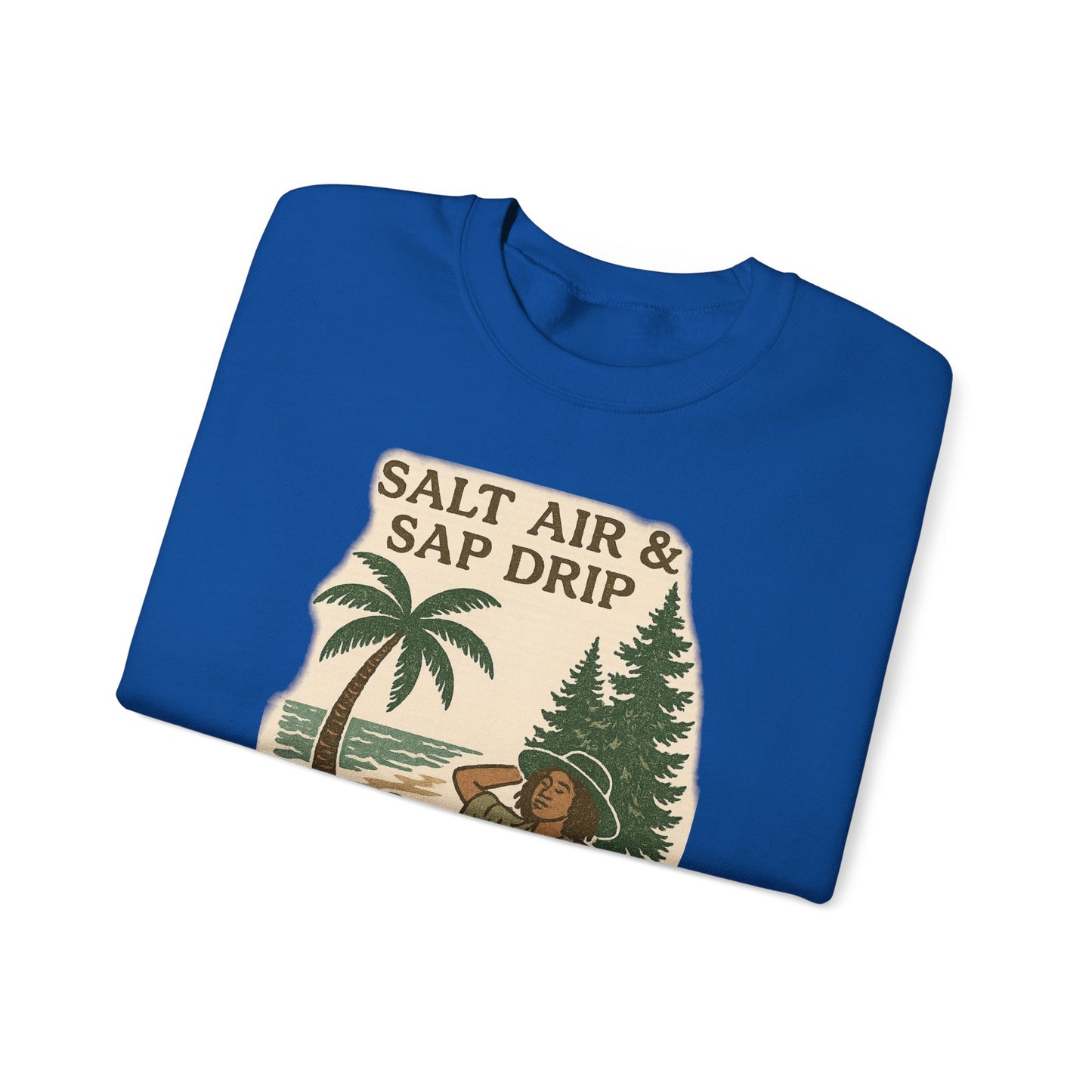 Cozy Beach Vibes Sweatshirt - Salt Air & Sap Drip Unisex Crewneck, Summer Casual Wear, Gift for Nature Lovers, Beach Trip Essentials