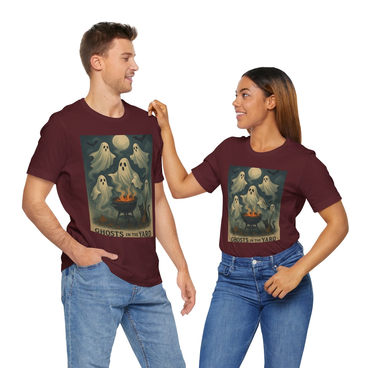 Ghosts in the Yard Tee - Spooky Unisex Short Sleeve Shirt, Halloween Shirt, Ghost Design, Casual Halloween Wear, Gift for Ghost Lovers