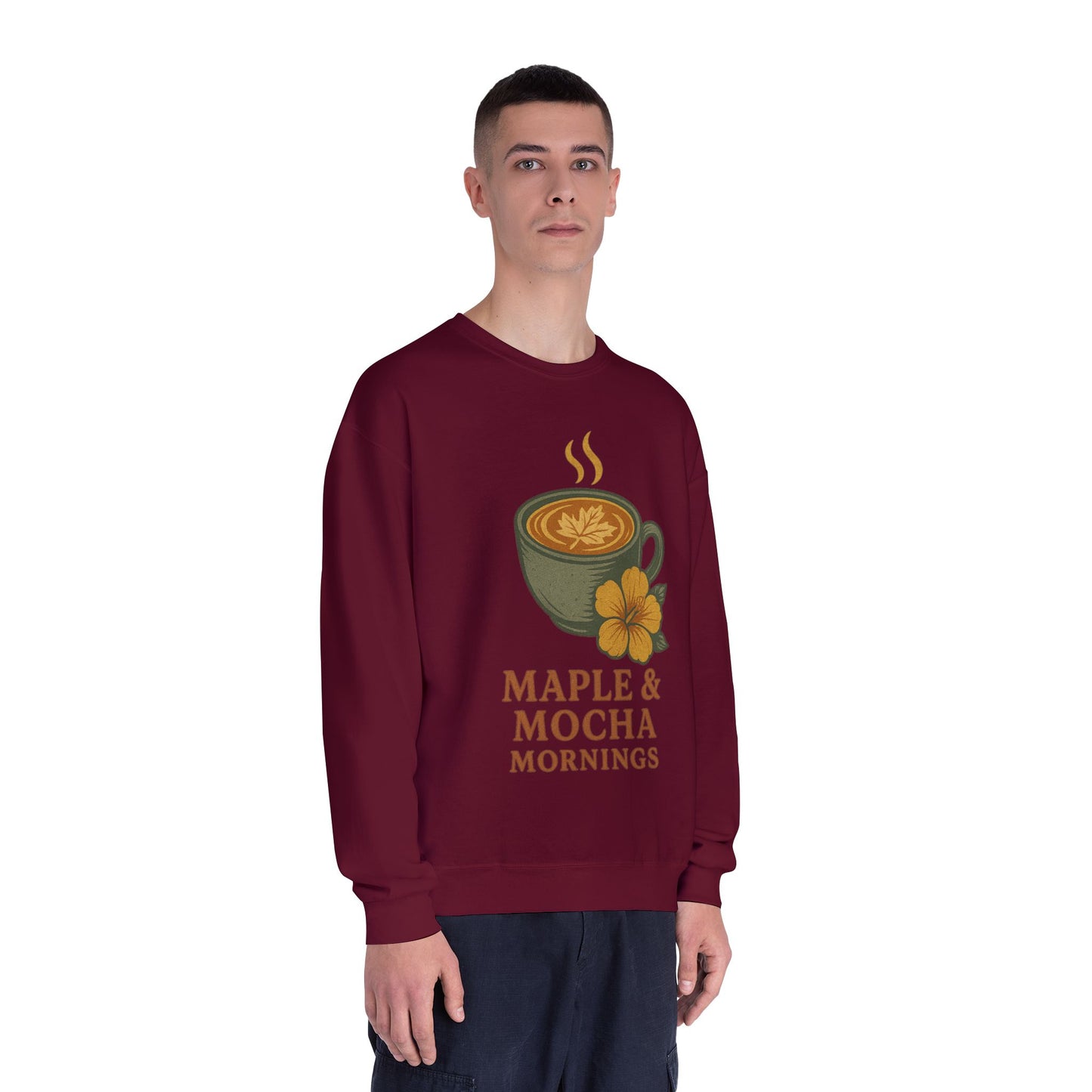Cozy Coffee Sweatshirt - Maple & Mocha Mornings Unisex Crewneck, Warm Gift for Coffee Lovers, Casual Fall Fashion, Weekend Relaxation