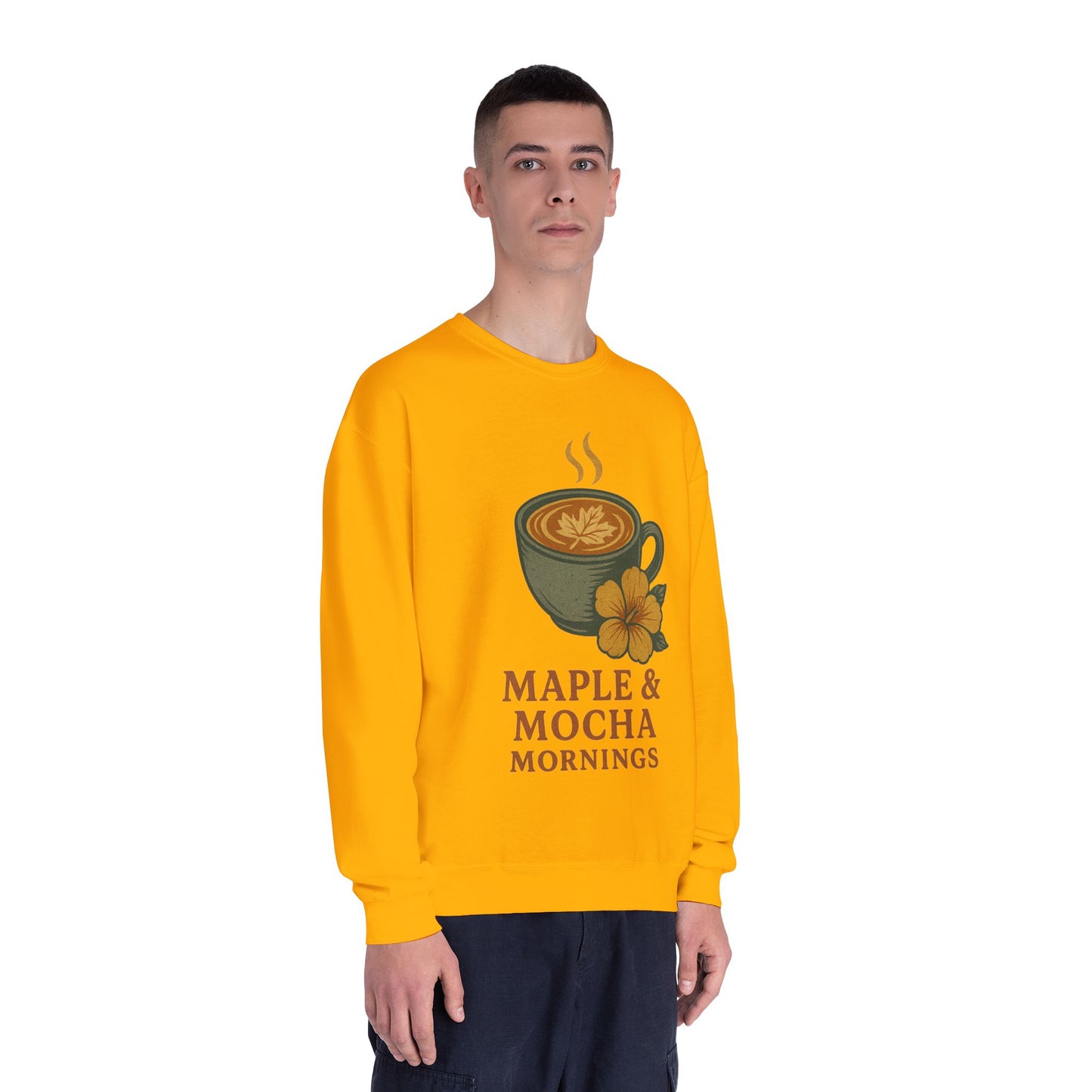 Cozy Coffee Sweatshirt - Maple & Mocha Mornings Unisex Crewneck, Warm Gift for Coffee Lovers, Casual Fall Fashion, Weekend Relaxation