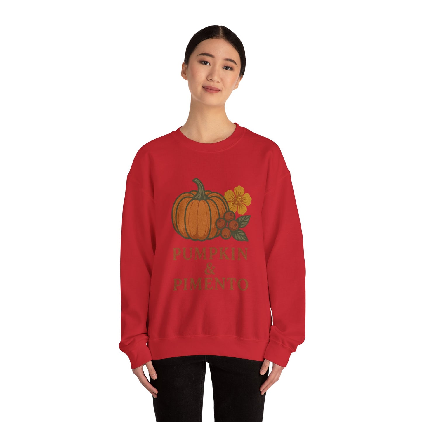 Pumpkin & Pimento Crewneck Sweatshirt, Cozy Fall Sweatshirt, Unisex Autumn Apparel, Thanksgiving Gift, Seasonal Fashion
