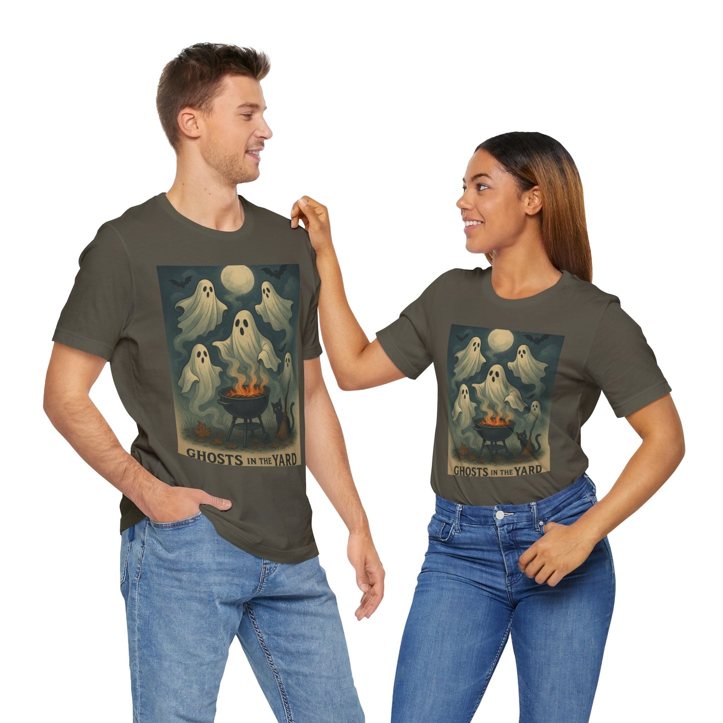 Ghosts in the Yard Tee - Spooky Unisex Short Sleeve Shirt, Halloween Shirt, Ghost Design, Casual Halloween Wear, Gift for Ghost Lovers