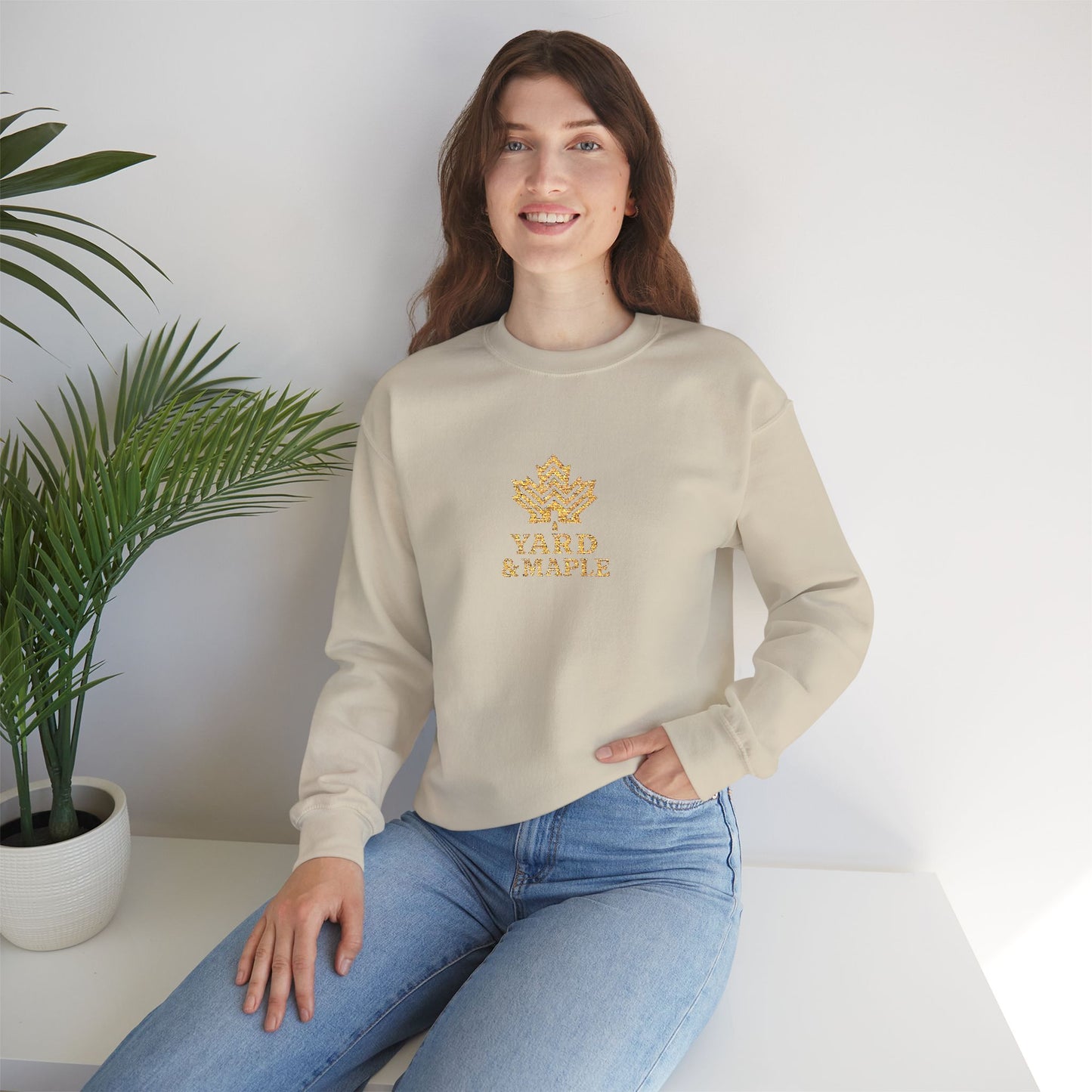 Cozy Unisex Crewneck Sweatshirt with Embroidered Leaf Design, Perfect for Fall, Thanksgiving, Casual Outings, Friends and Family Gatherings, Gifts