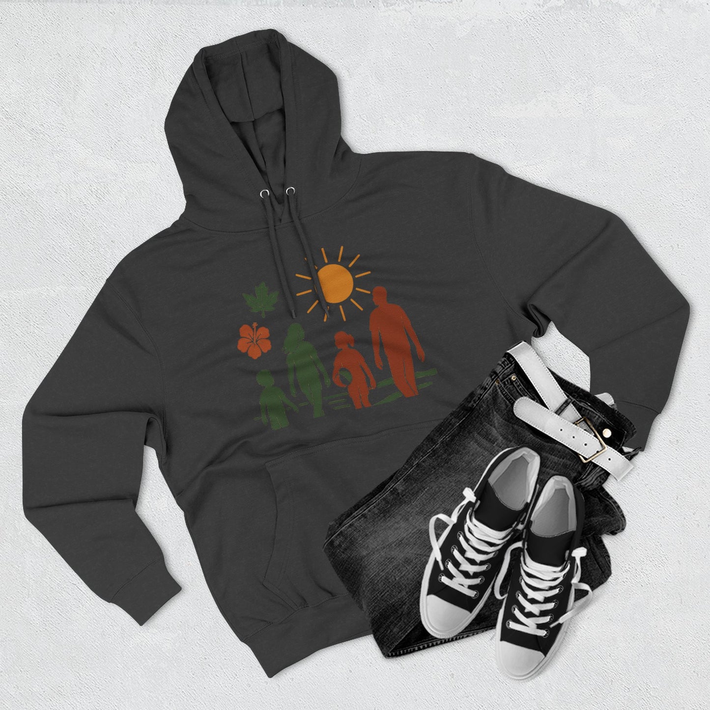 Family Bonding Three-Panel Hoodie, Cozy Family Artwork Fleece, Casual Family Gatherings Sweatshirt, Family Love Hooded Top, Gift for Parents