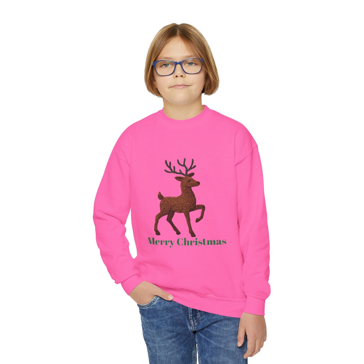 Christmas Reindeer Youth Crewneck Sweatshirt, Holiday Sweater, Winter Fashion, Kids Christmas Gift, Merry Christmas Apparel