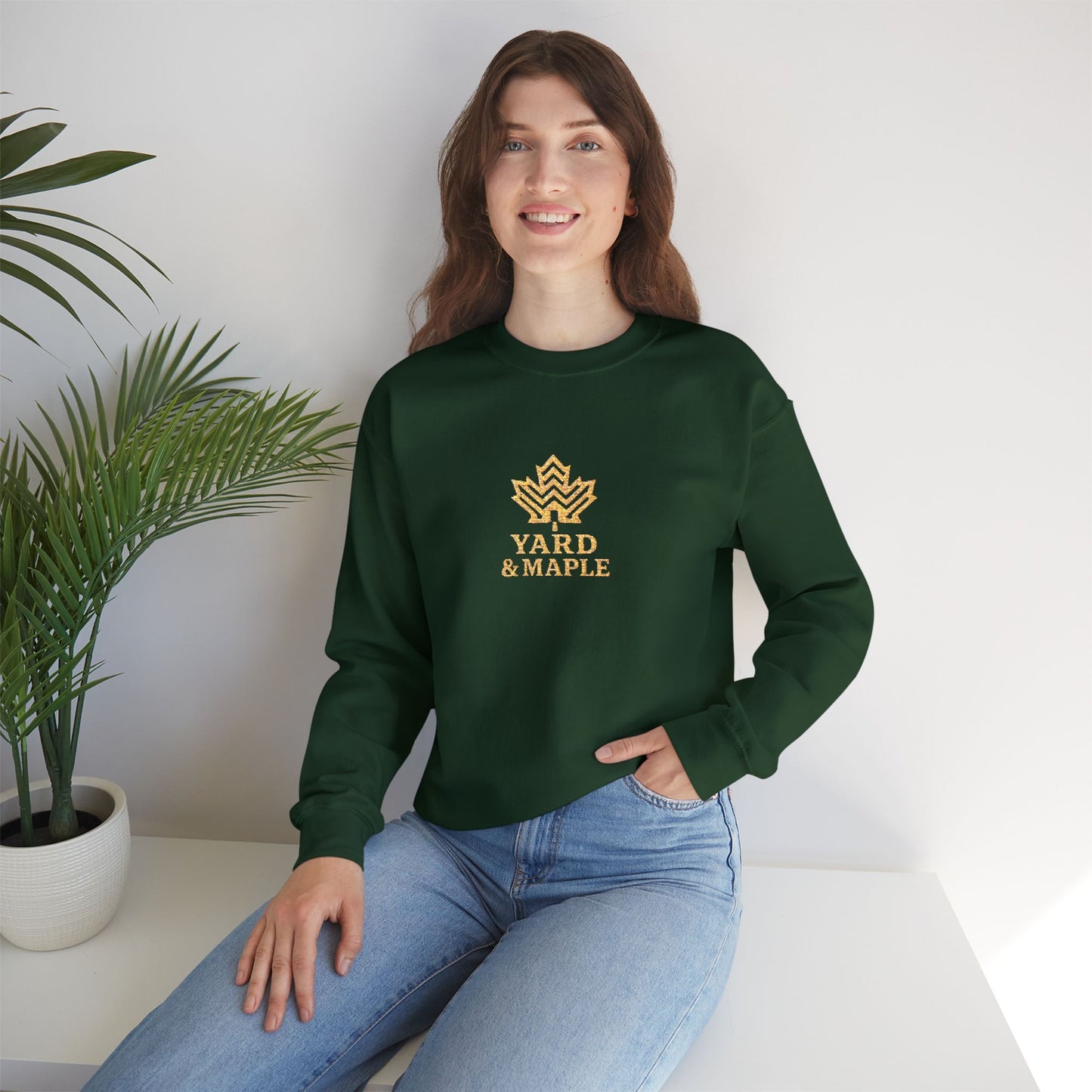 Cozy Unisex Crewneck Sweatshirt with Embroidered Leaf Design, Perfect for Fall, Thanksgiving, Casual Outings, Friends and Family Gatherings, Gifts